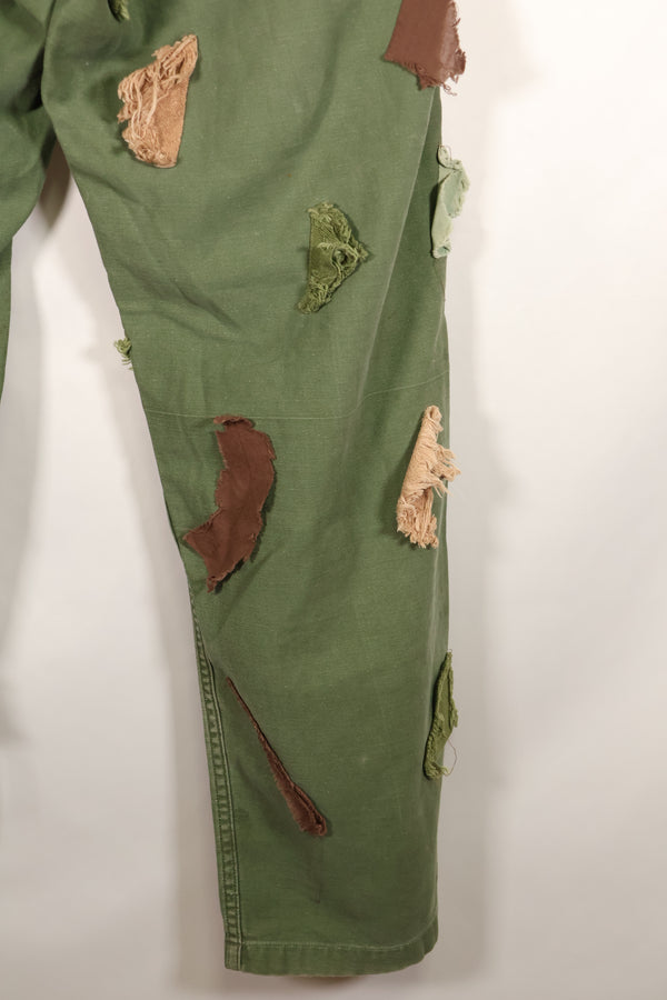 Early 1960s MEDIUM OG-107 Utility Pants, Type I Baker Pants, with camouflage, modified for sniper use