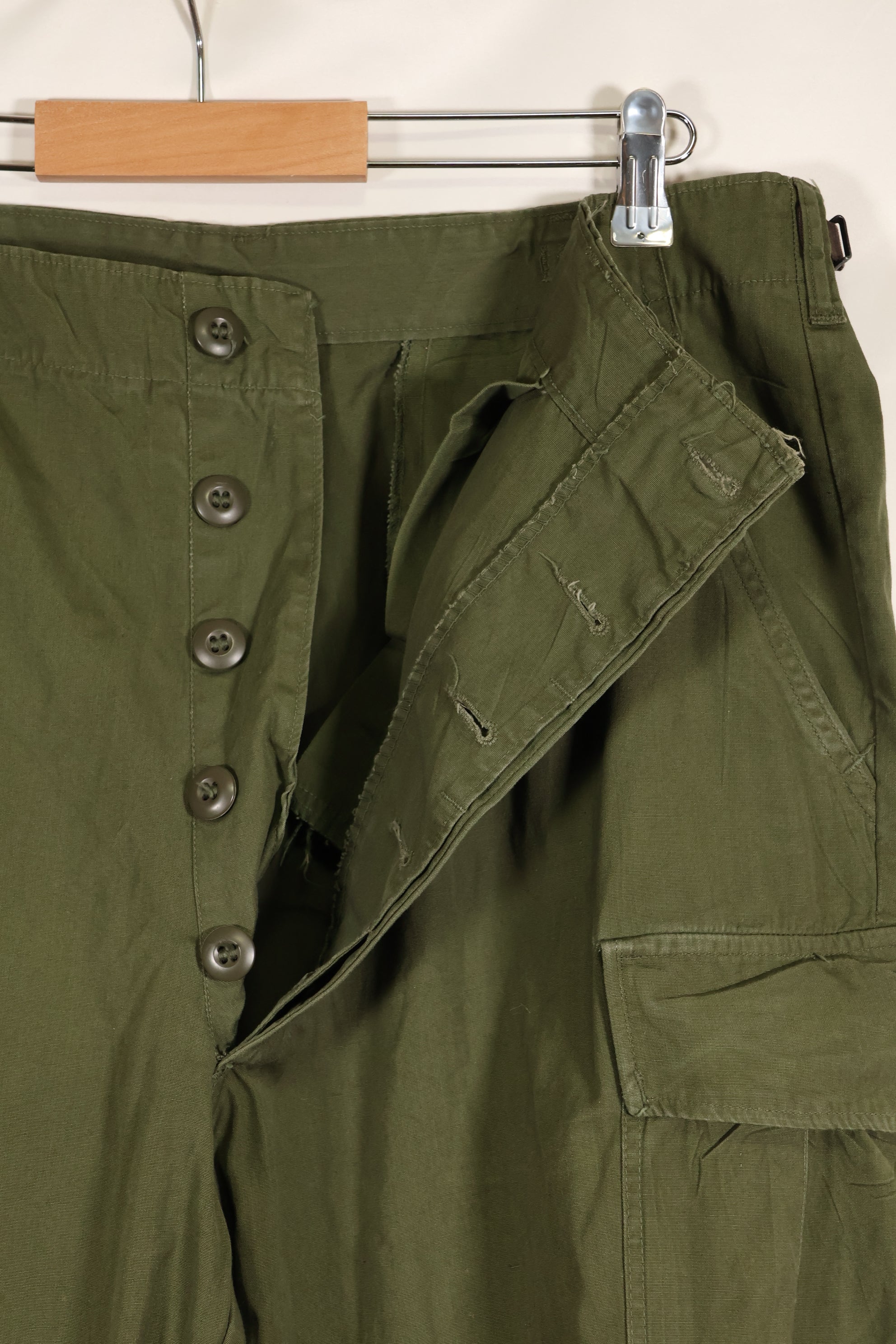 Circa 1967 L-R Non Rip 3rd Model Jungle Fatigue Pants, good condition, used.