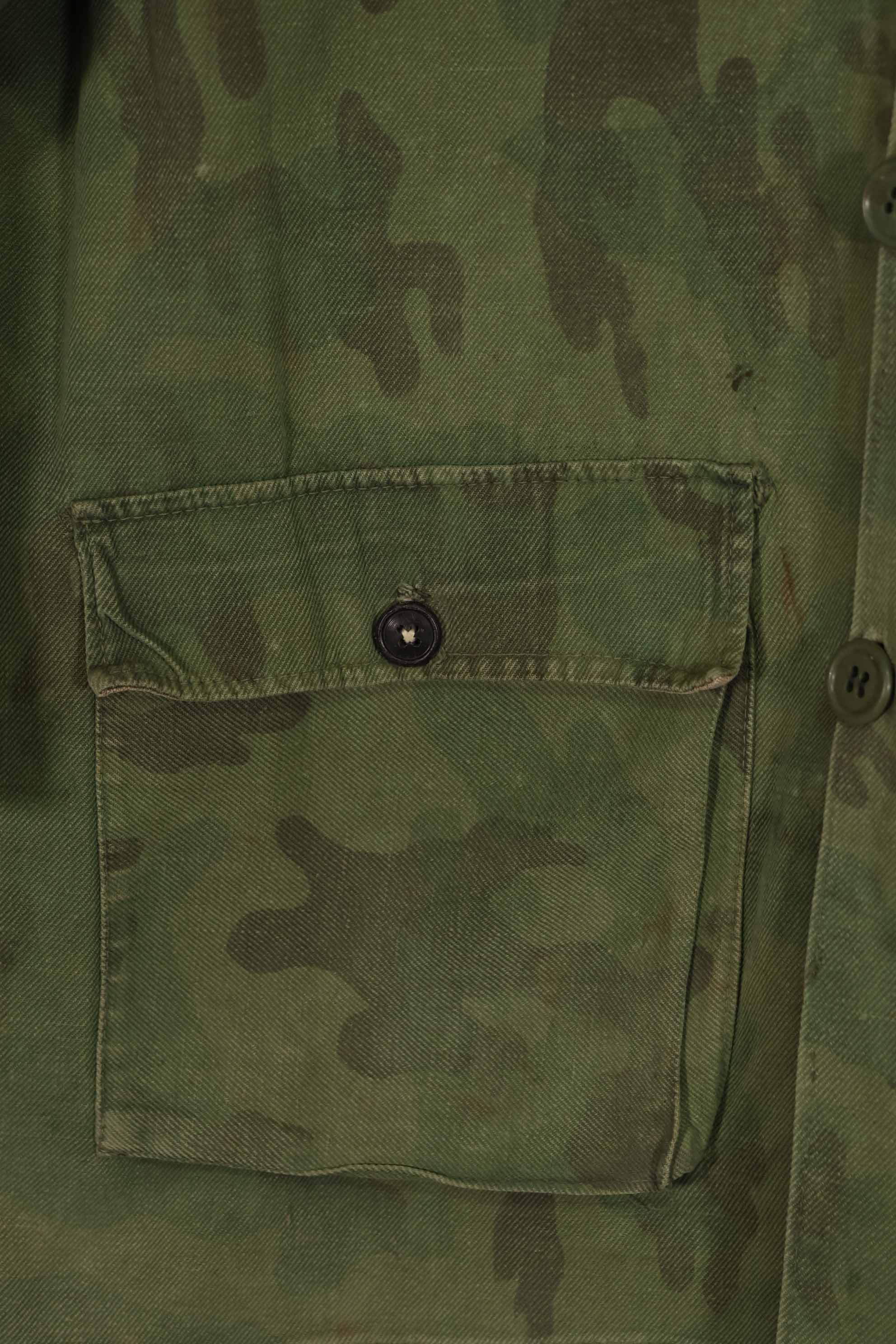 Real 1960s ARVN locally made camouflage shirt, worn, used.