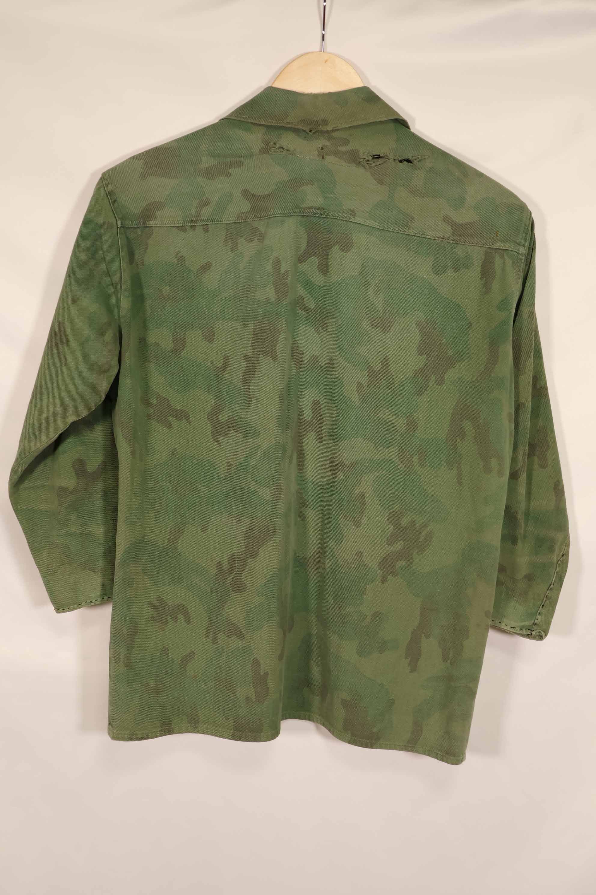 Real 1960s ARVN locally made camouflage shirt, worn, used.