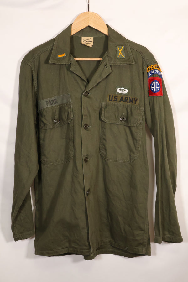 1960s-70s OG-107 utility shirt, Army paratrooper, patch first attached, used.
