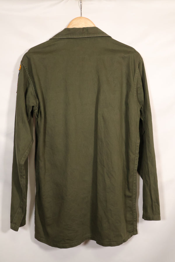 1960s-70s OG-107 utility shirt, Army paratrooper, patch first attached, used.
