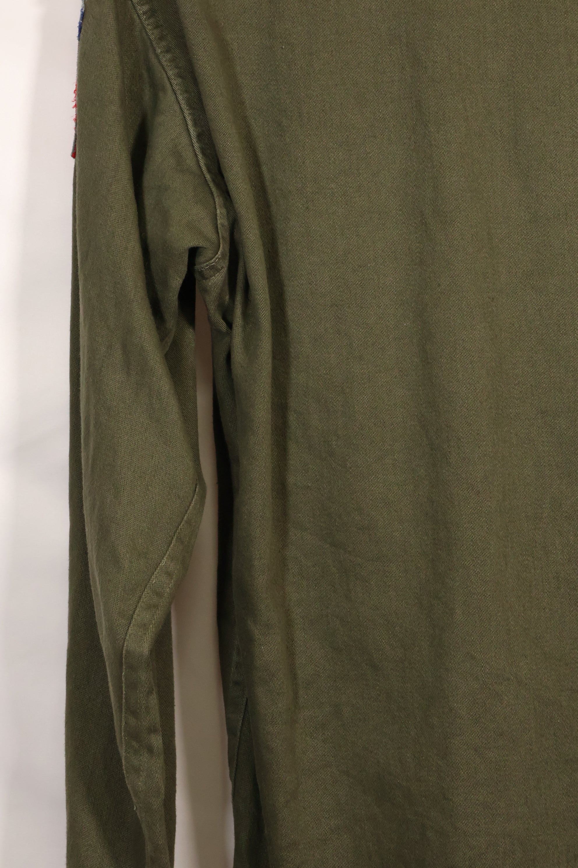 1960s-70s OG-107 utility shirt, Army paratrooper, patch first attached, used.