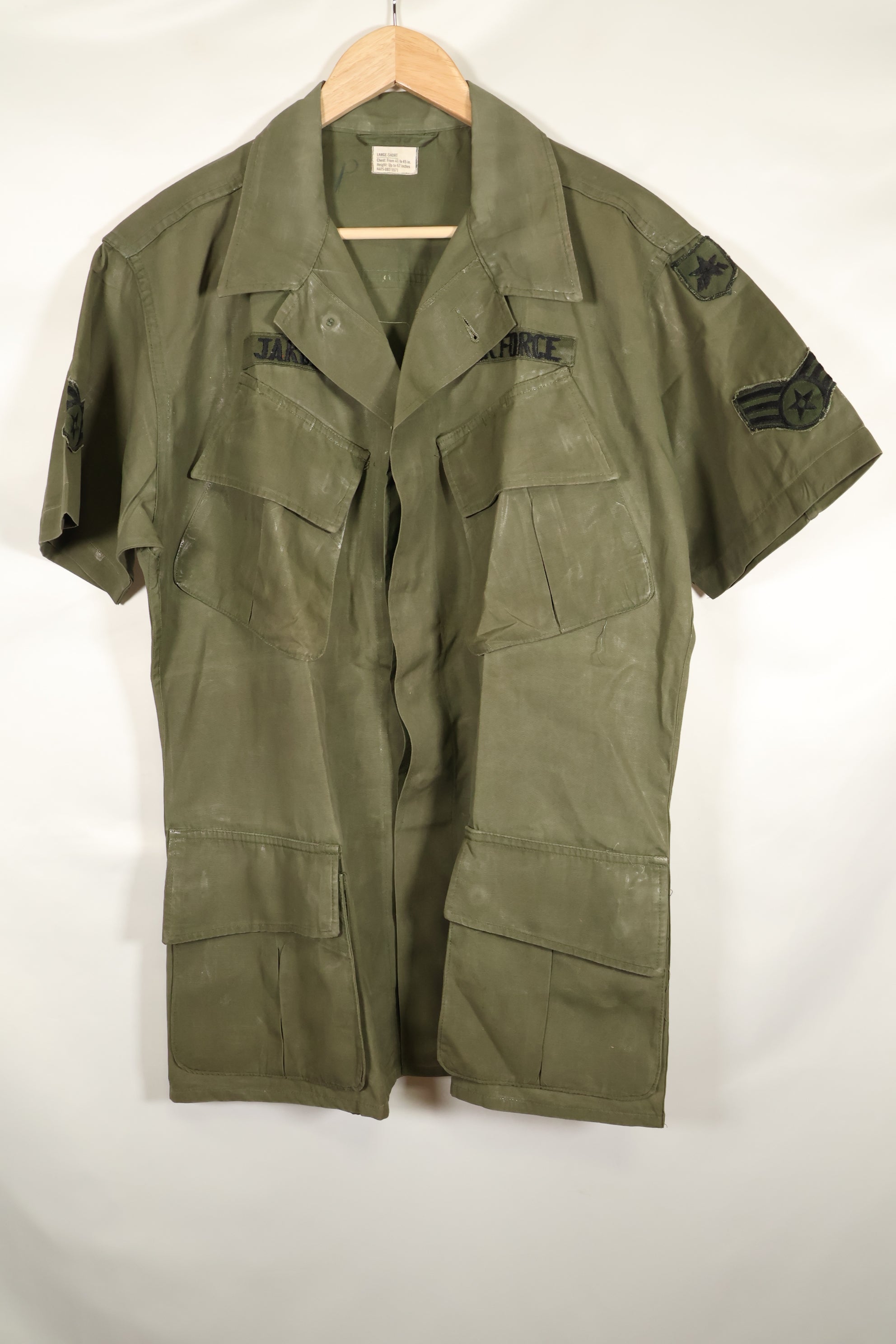 Circa 1967 L-S USAF Air Police 3rd Model Jungle Fatigue Jacket Short Sleeve Custom Used