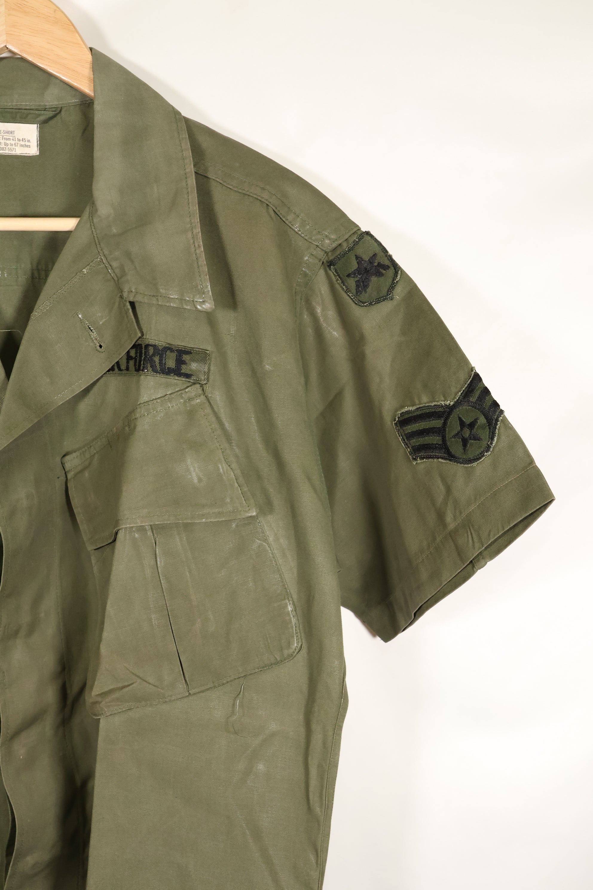 Circa 1967 L-S USAF Air Police 3rd Model Jungle Fatigue Jacket Short Sleeve Custom Used