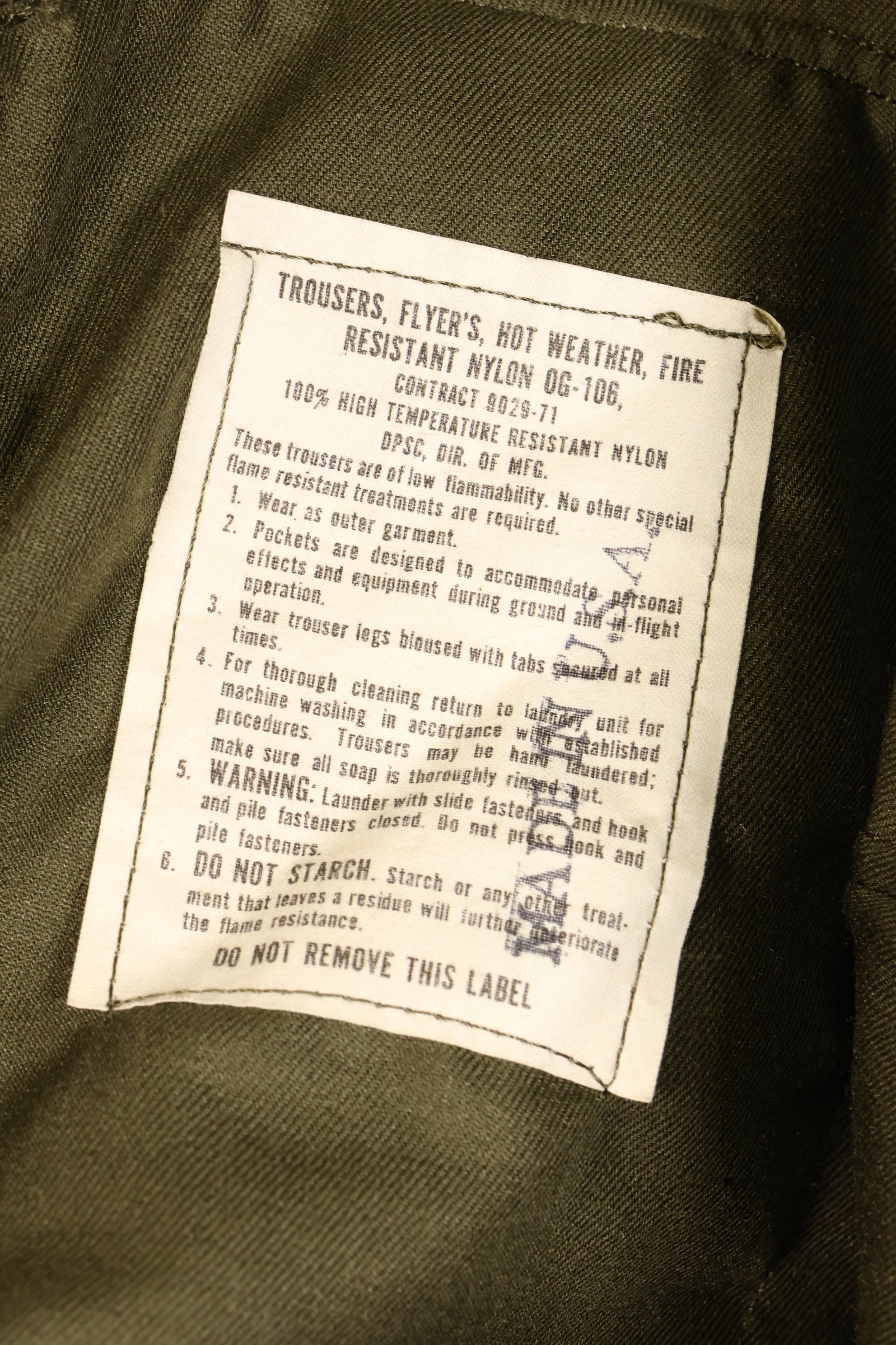 1971 Contract, Deadstock, M-S, U.S. Military, NOMEX Material, Flame-Retardant Flight Pants, Pilot, Paper Tag Missing