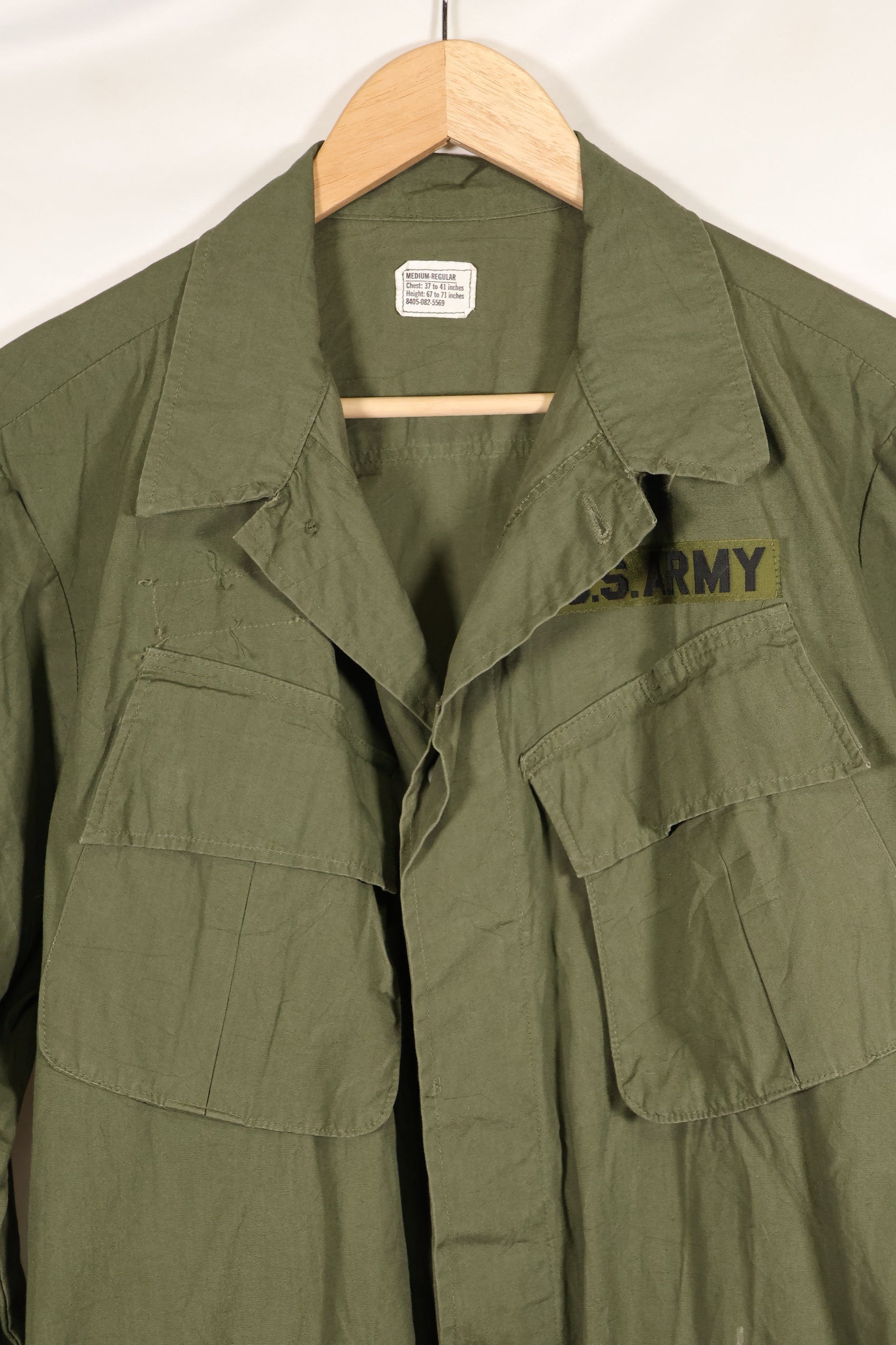 1969 Contract M-R Non Rip 3rd Model Jungle Fatigue Jacket, used, with tape.