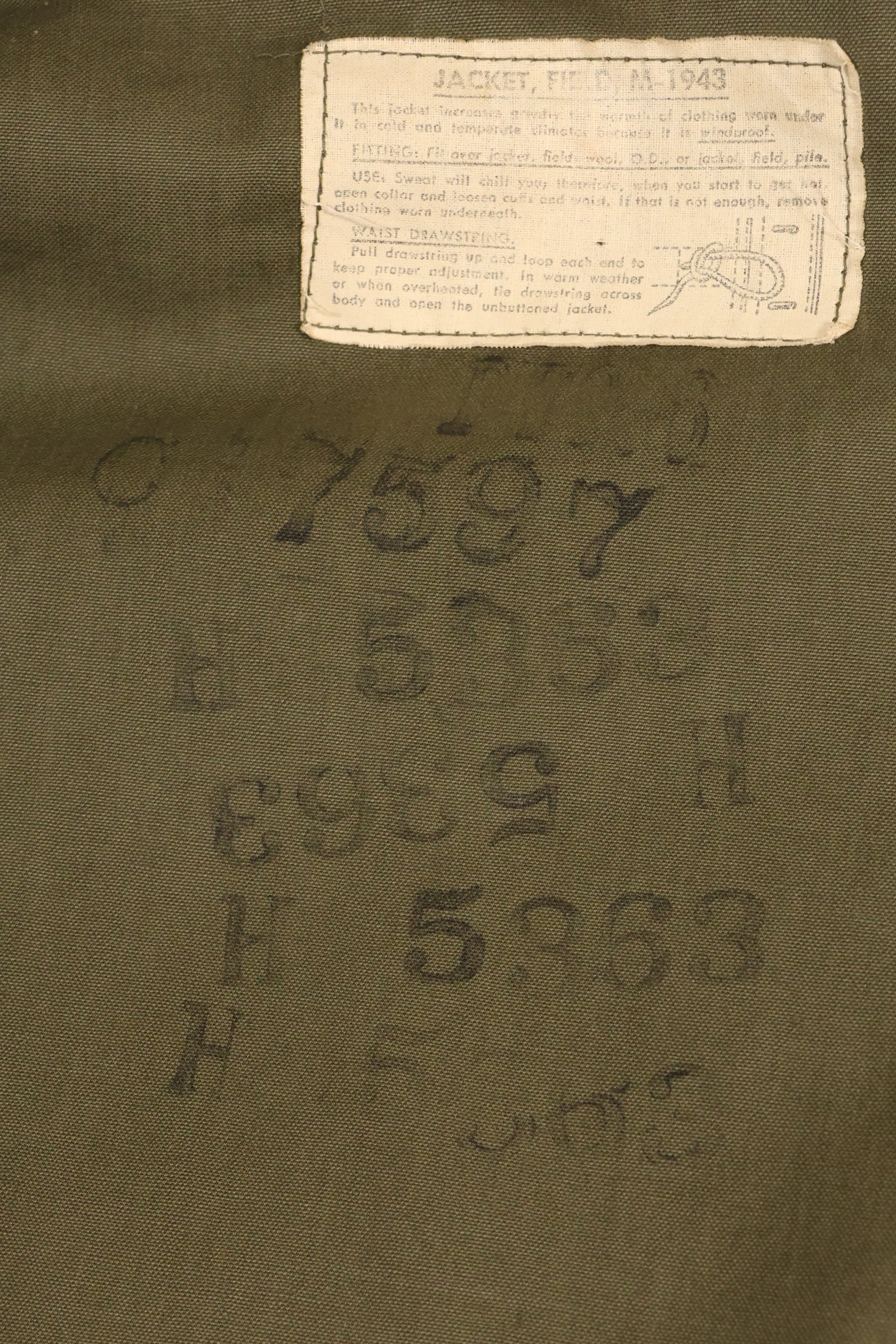 1940s US Army M43 Field Jacket 2nd Inf Custom Painted Jacket, almost unused.