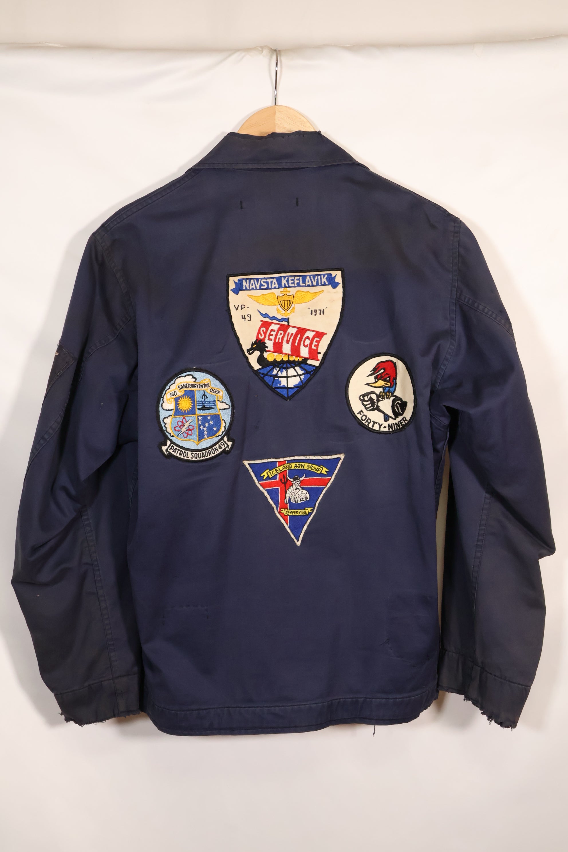 1968 Contract US Navy Anti-Submarine Patrol Mechanic Deck Jacket with locally made patches, used.
