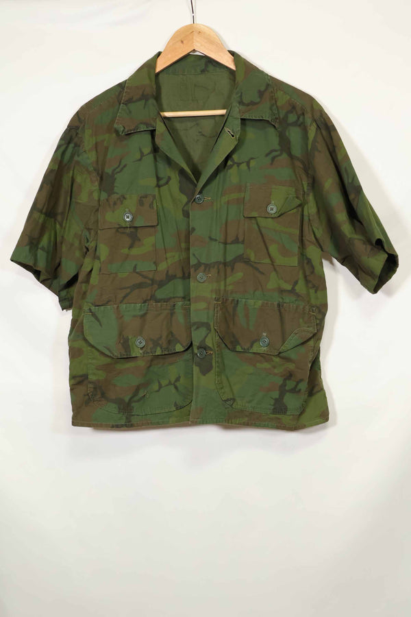 1960s-70s light fabric hunting shirt invisible leaf camouflage short sleeves custom used