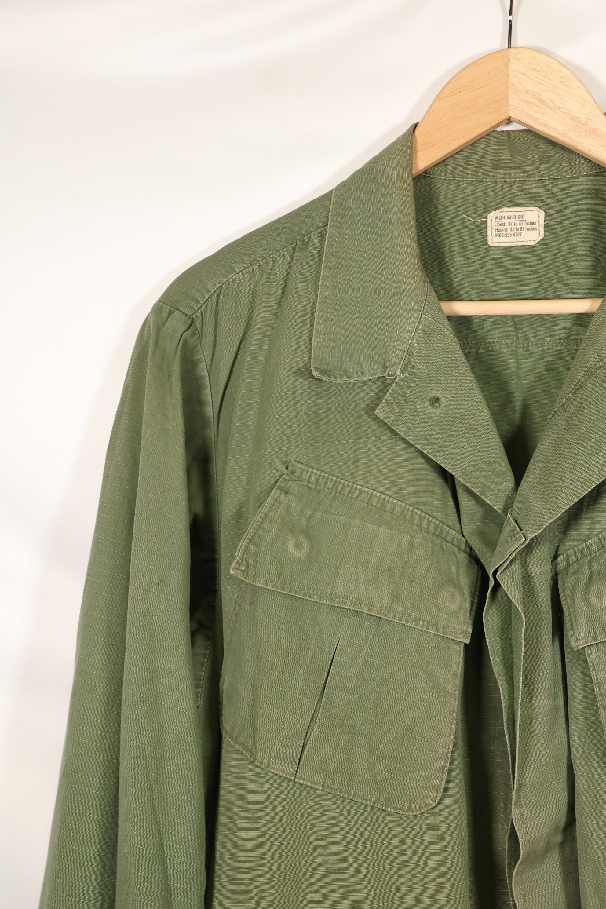 1968 Contract M-S 4th Model Jungle Fatigue Jacket, used, with US ARMY tape.