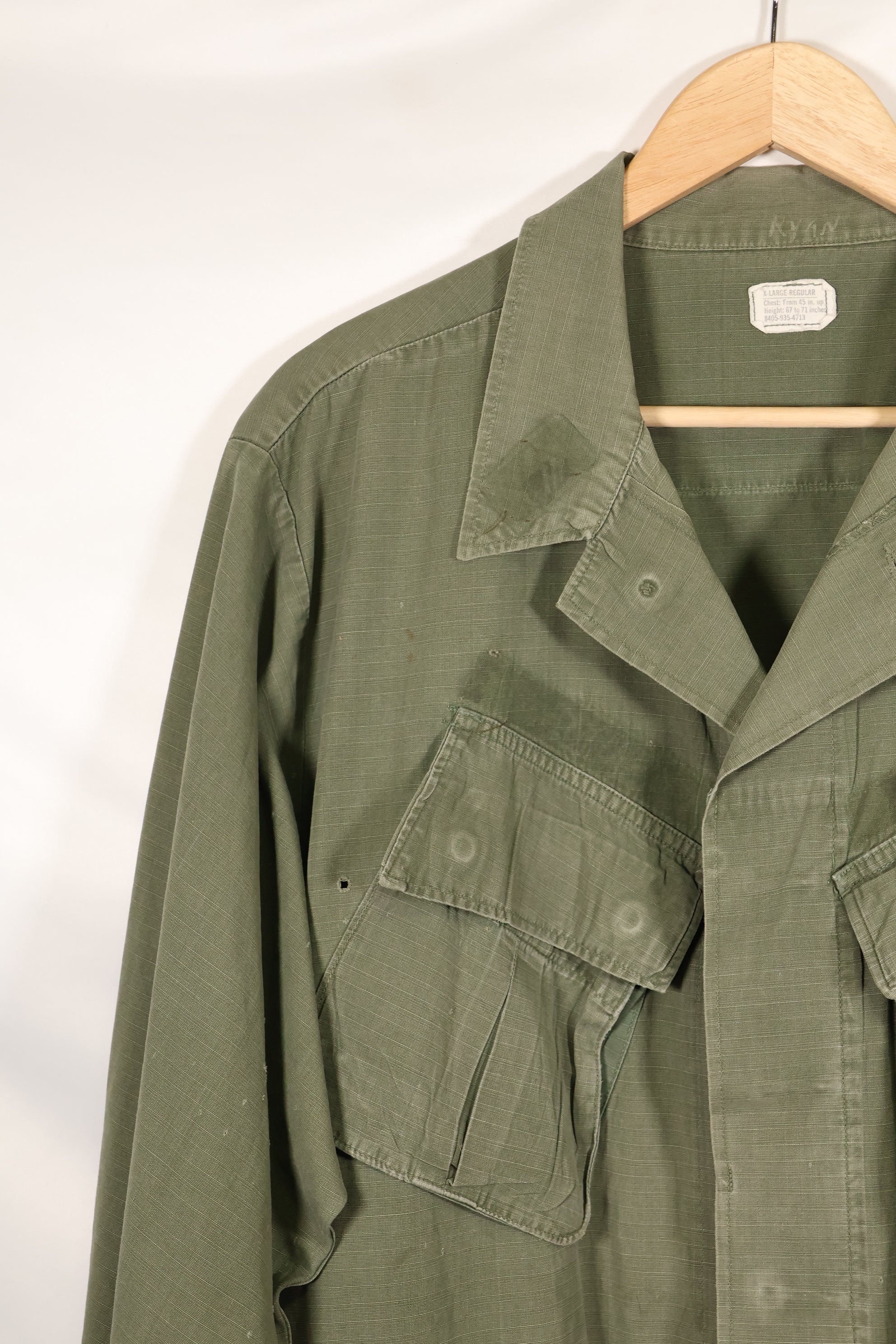 1968 Contract X-L-R 4th Model Jungle Fatigue Jacket, faded, used.