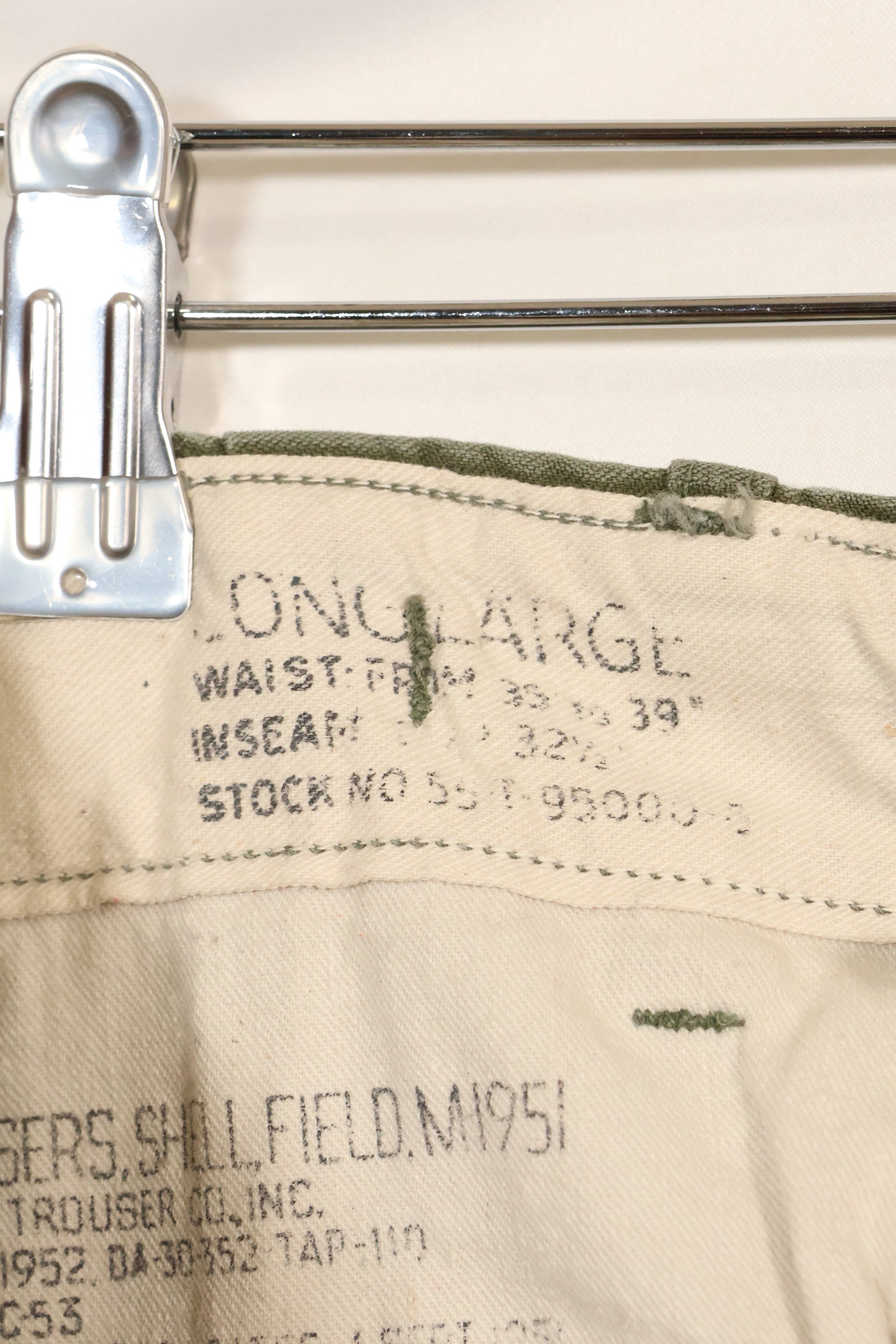 1952 Contract L-L US Army M-1951 Feed Pants, large size, used.