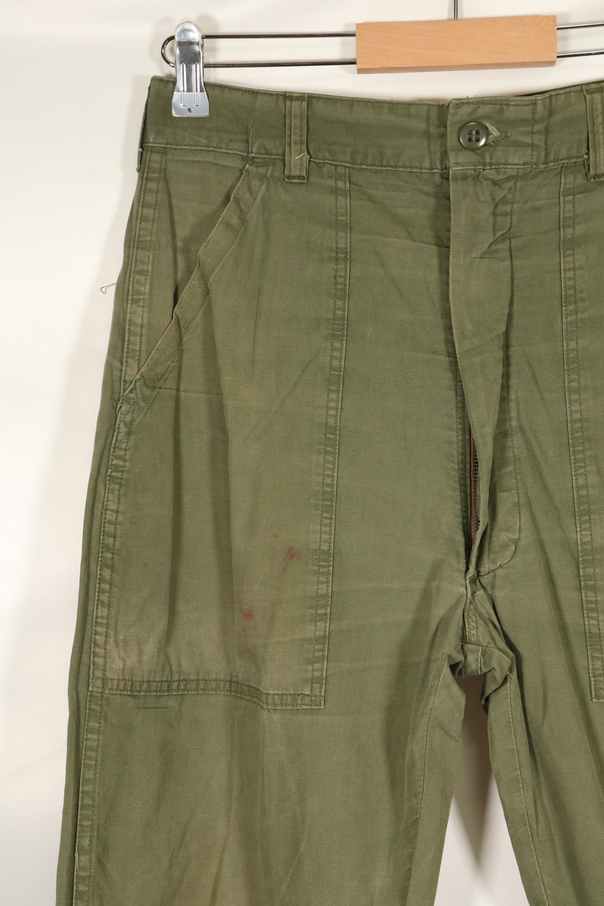 Late 1960s U.S. Army OG-107 Poplin fabric utility pants, used.