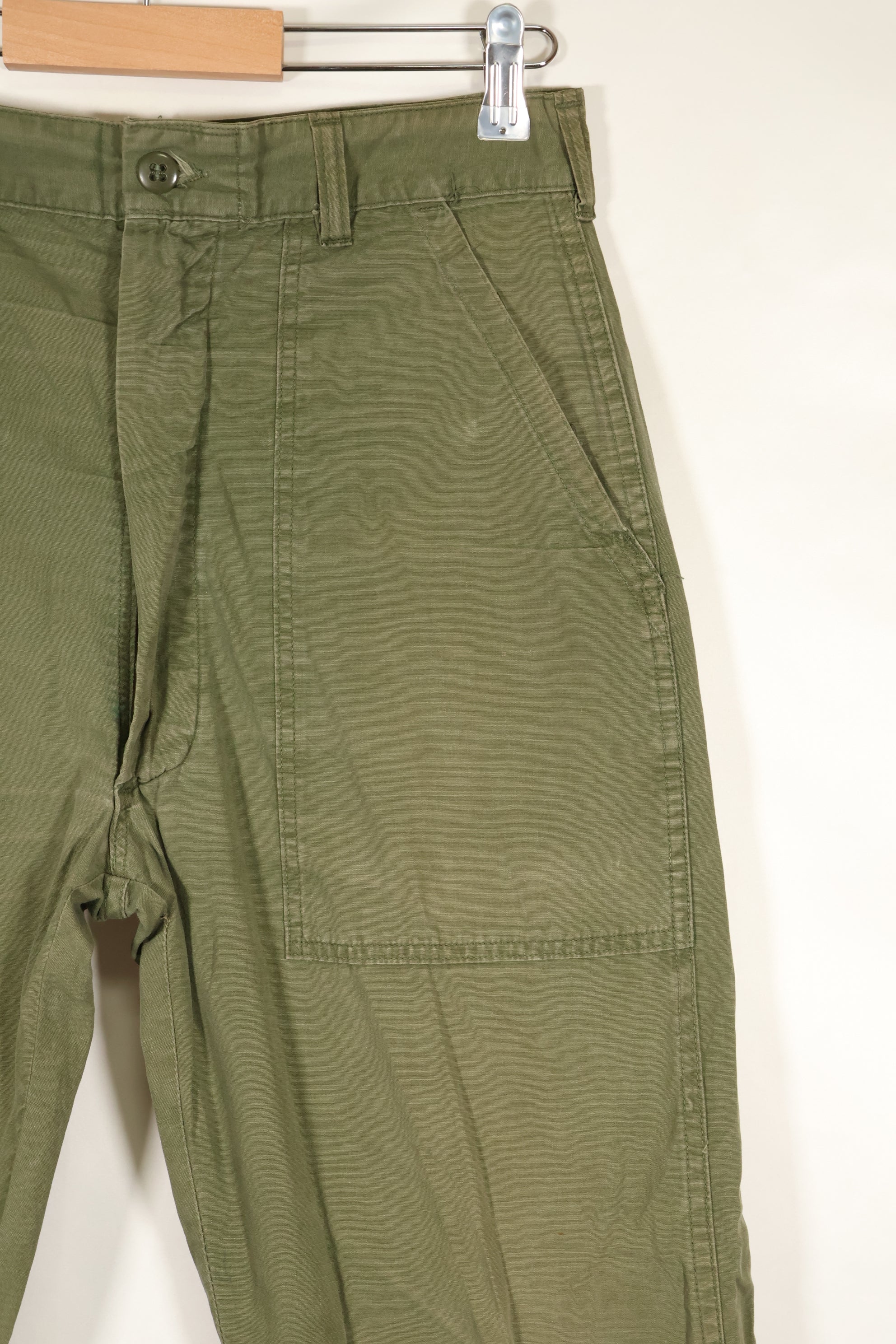 Late 1960s U.S. Army OG-107 Poplin fabric utility pants, used.