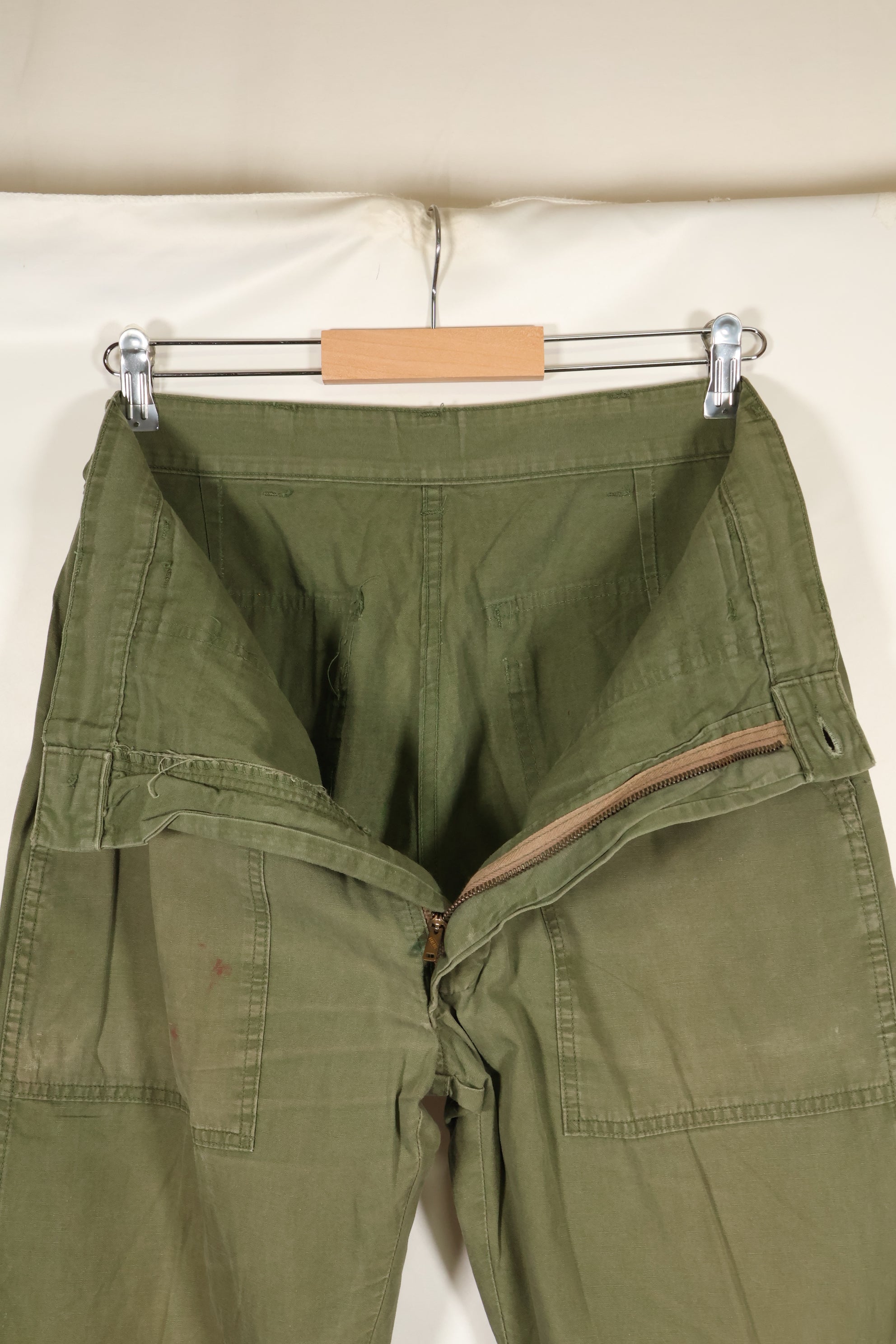 Late 1960s U.S. Army OG-107 Poplin fabric utility pants, used.