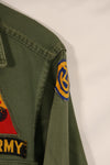 Real 1950s U.S. Army OG-107 utility shirt, metal buttons, used, patch retrofitted.