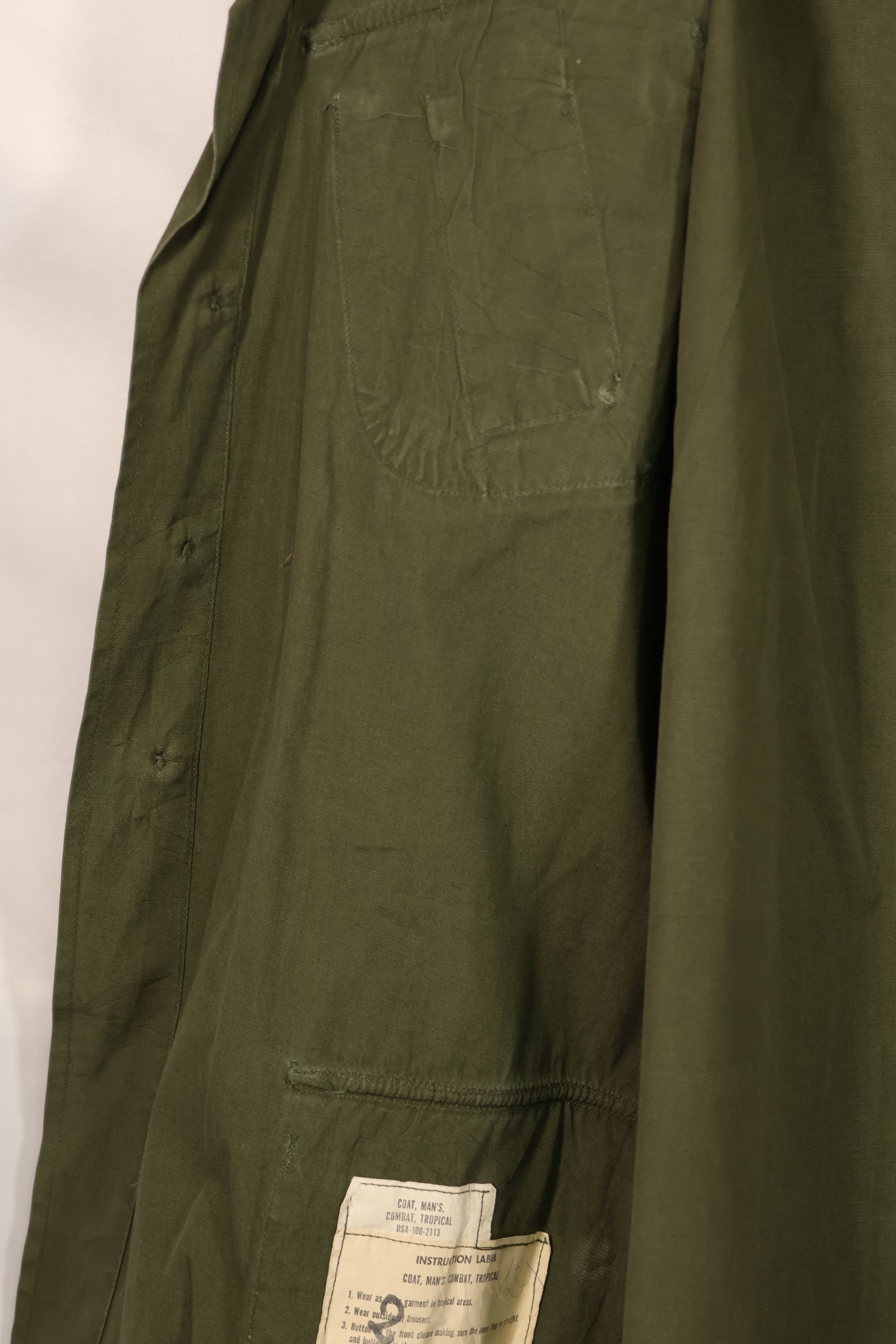 Real circa 1966-1967 lot 3rd Model Jungle Fatigue Jacket, used, size unreadable.