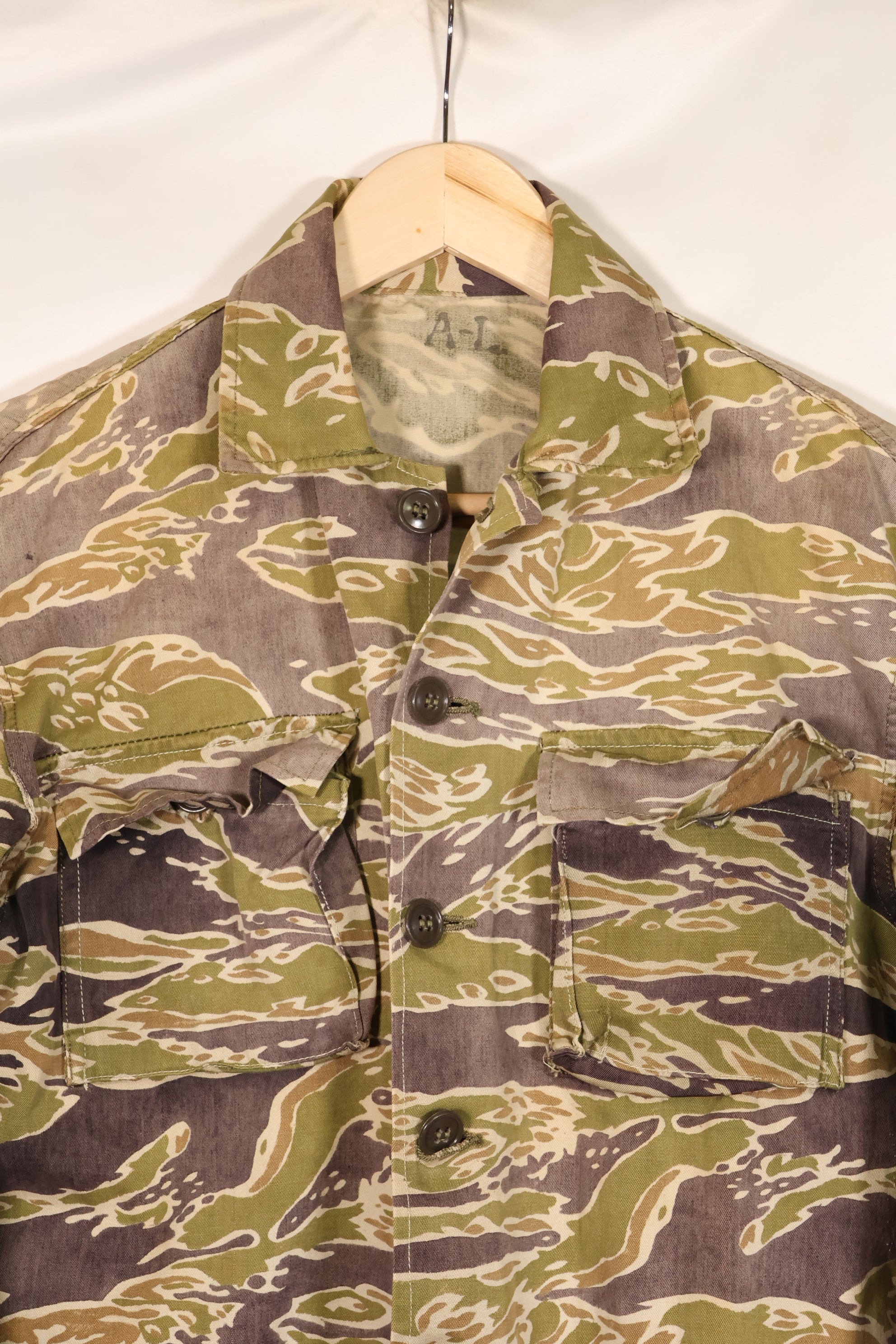 Real Late War Pattern Tiger Stripe Shirt, heavy weight fabric, faded, used.