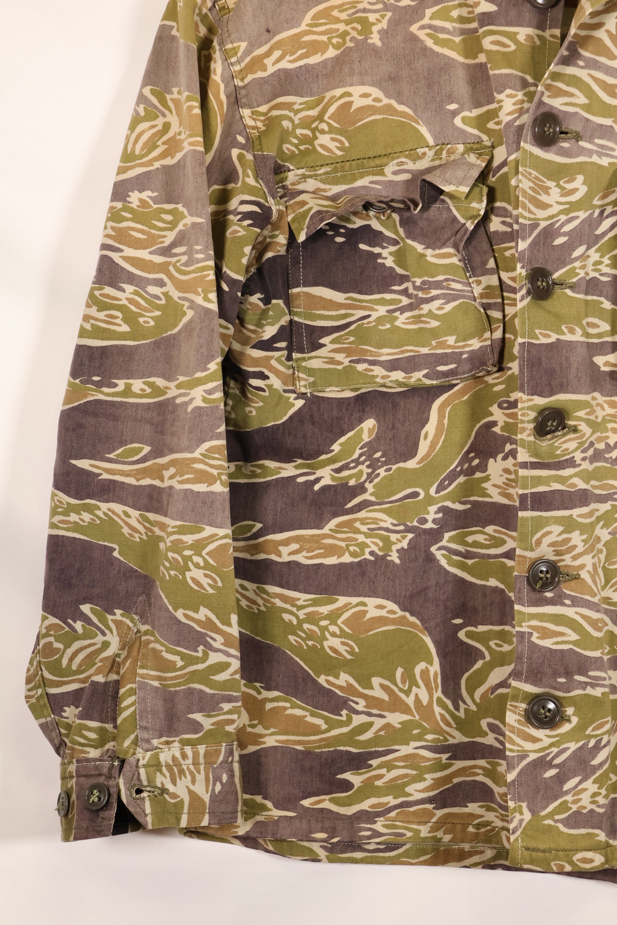 Real Late War Pattern Tiger Stripe Shirt, heavy weight fabric, faded, used.