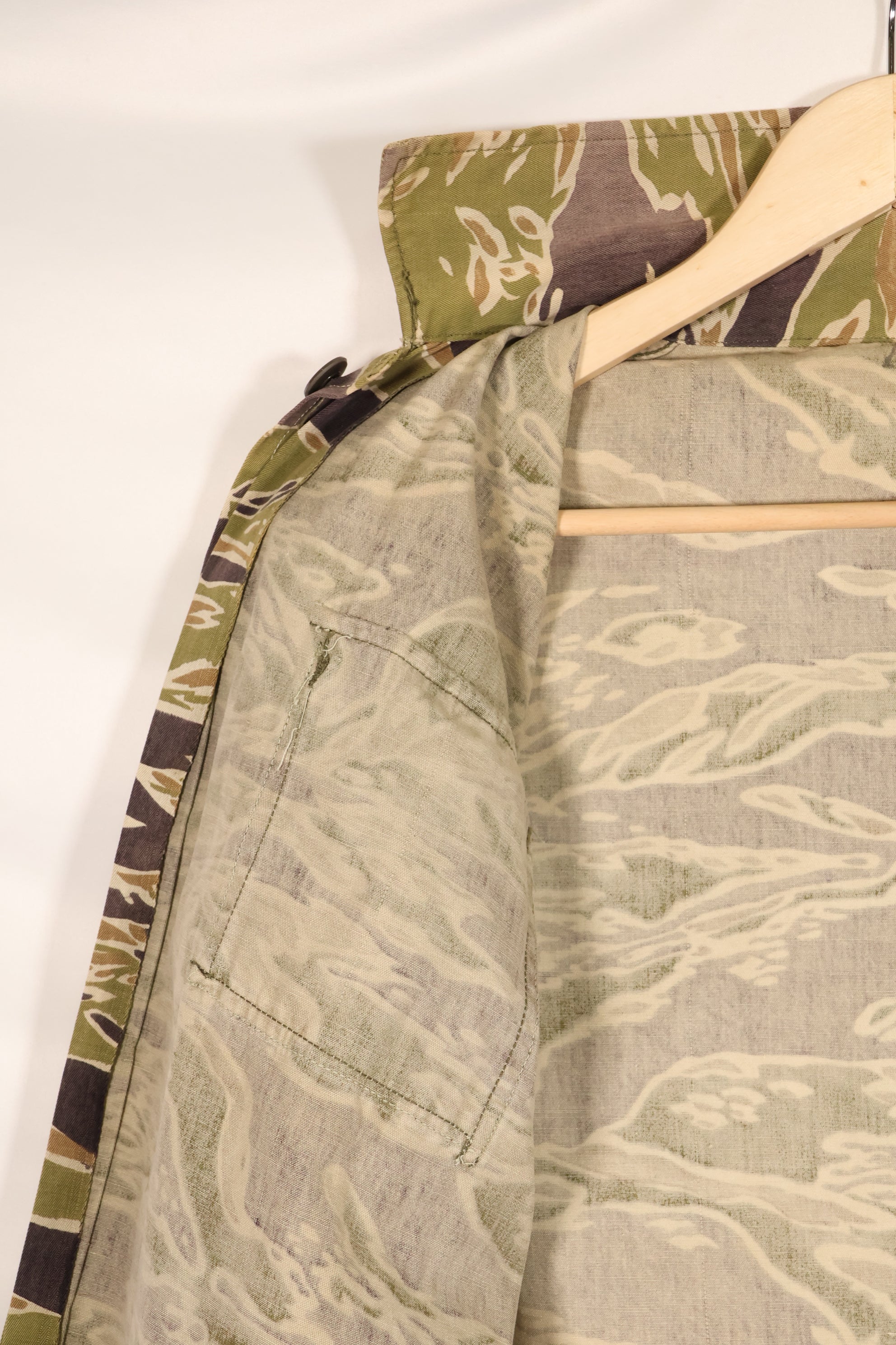 Real Late War Pattern Tiger Stripe Shirt, heavy weight fabric, faded, used.