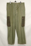 1940s-50s U.S. Army M45 cotton field pants with modified cargo pockets, airborne use, used, A