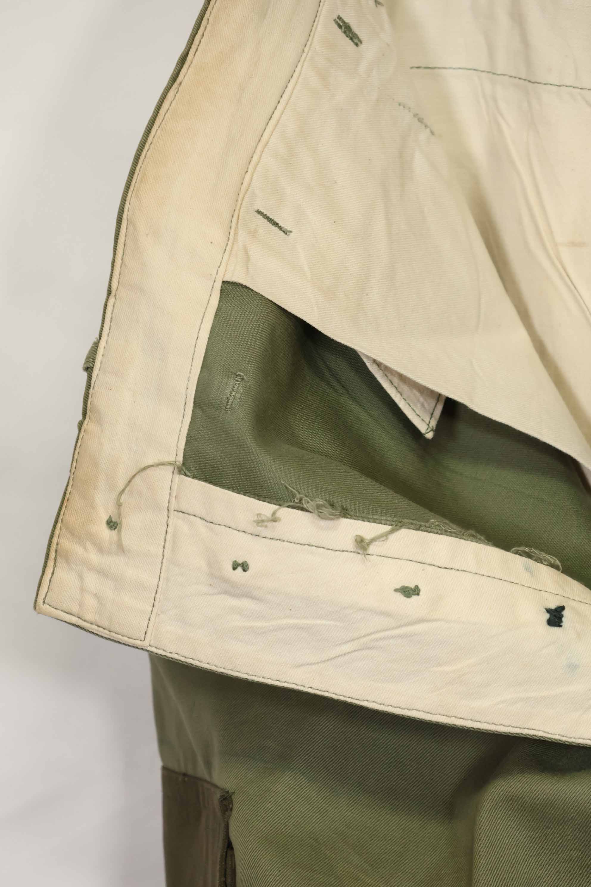 1940s-50s U.S. Army M45 cotton field pants with modified cargo pockets, airborne use, used, A