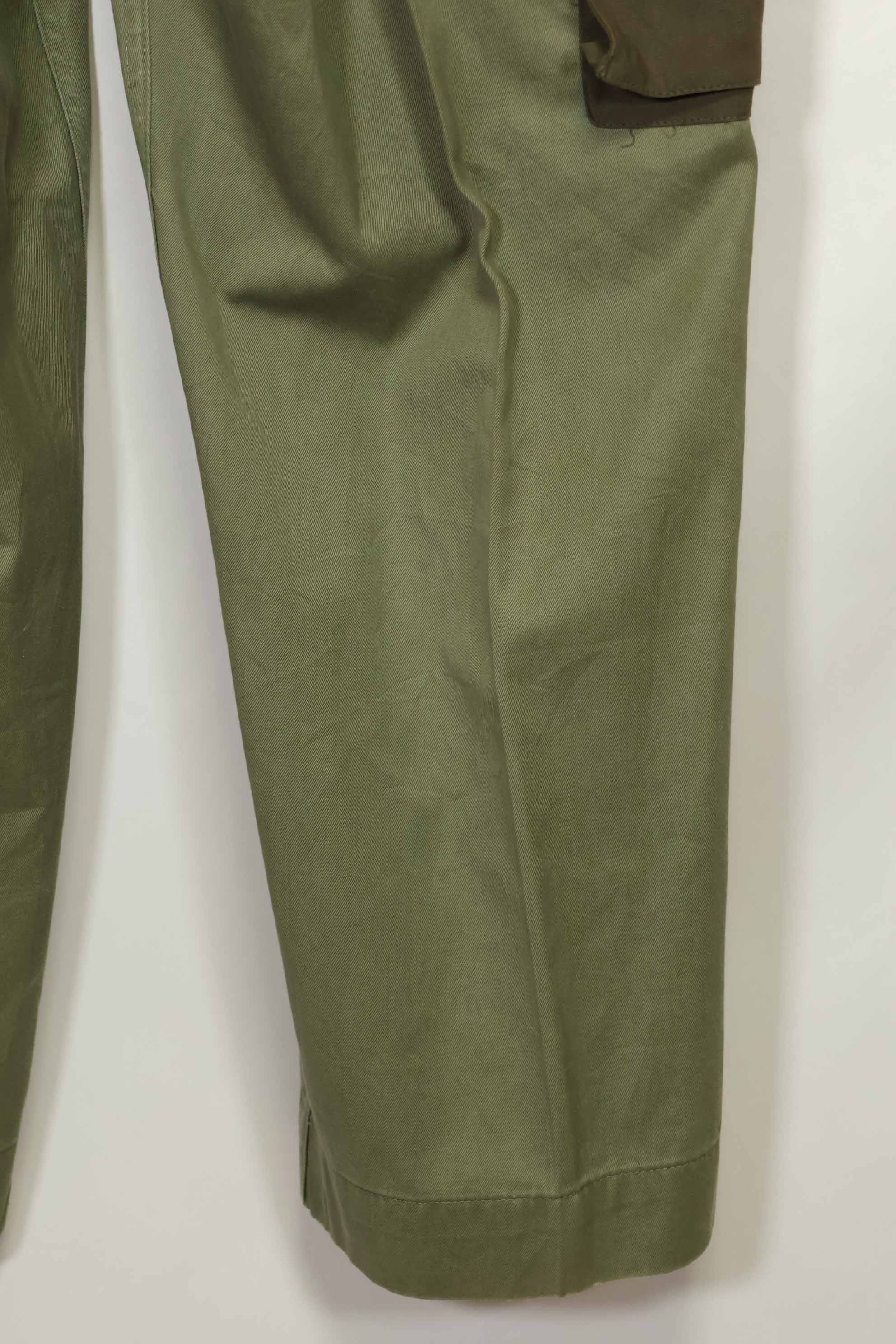 1940s-50s U.S. Army M45 cotton field pants with modified cargo pockets, airborne use, used, A