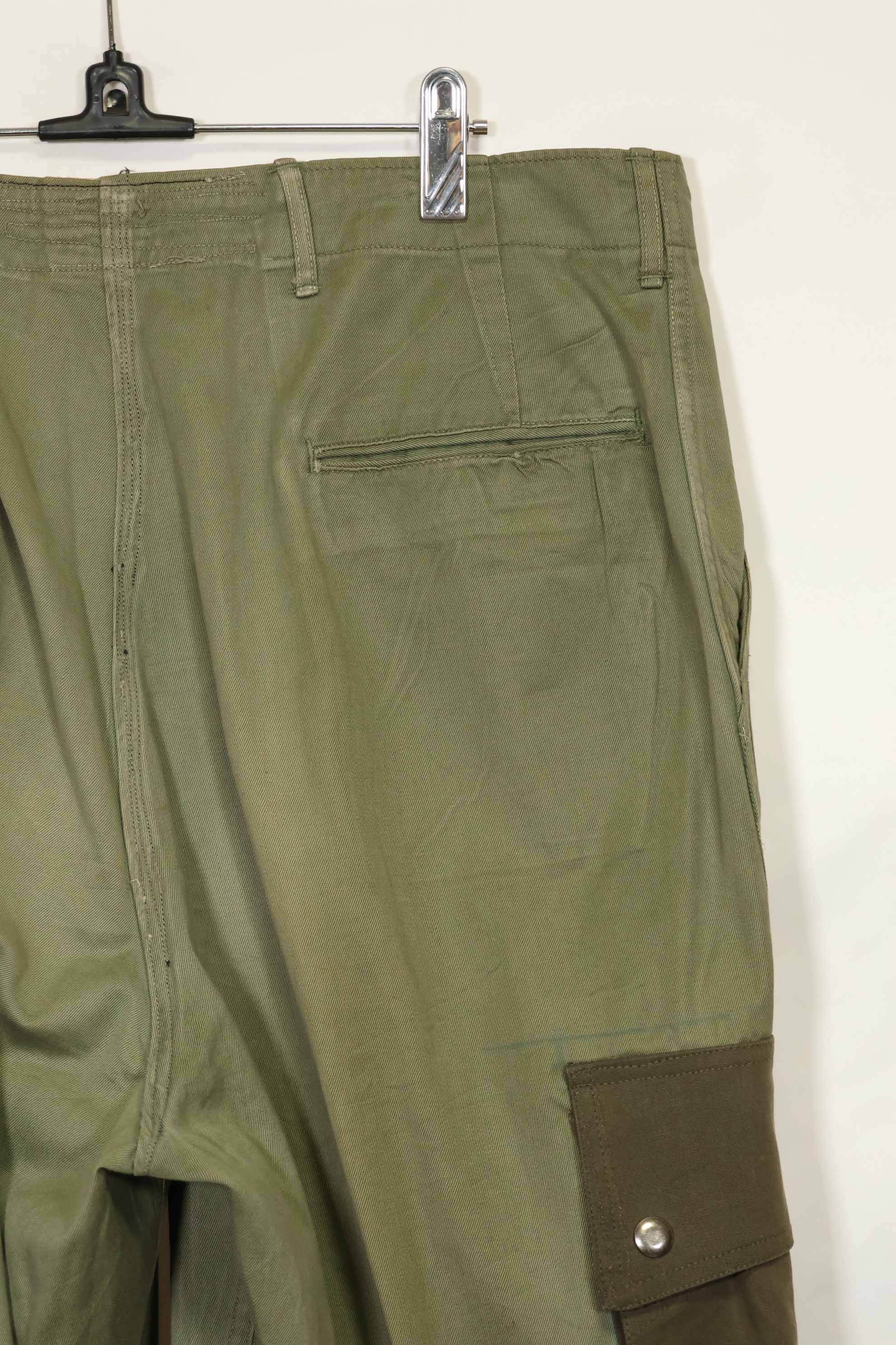 1940s-50s U.S. Army M45 cotton field pants with modified cargo pockets, airborne use, used, A