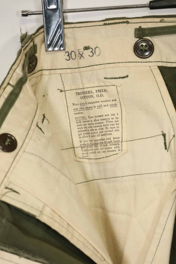 1940s-50s US Army M45 cotton field pants with modified cargo pockets, airborne use, used, B