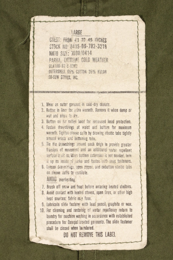 1982 Contract LARGE M65 Field Parka Fishtail Parka, used, shell only.