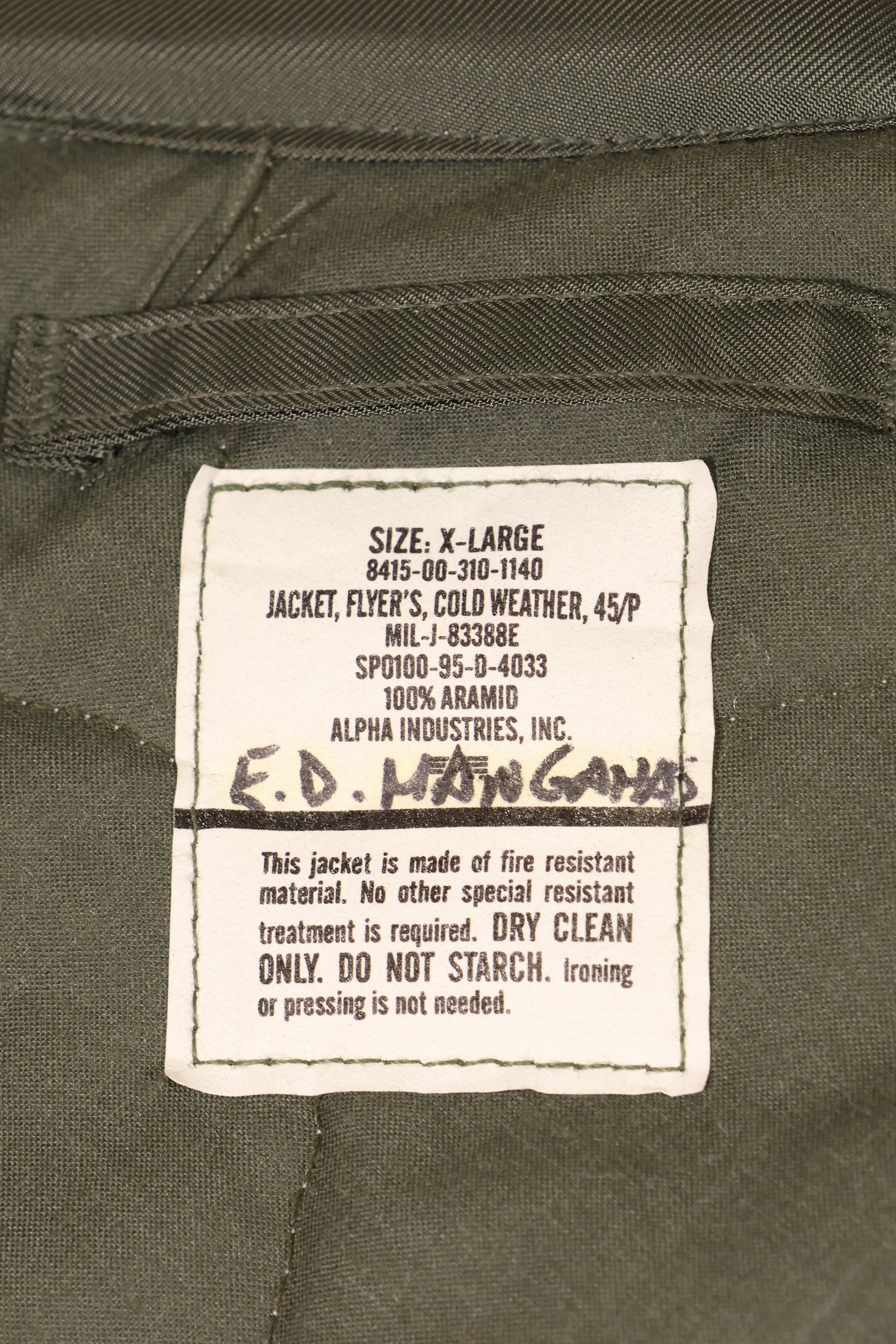 1995年契約　X-LARGE　アメリカ空軍　USAF　CWU-45P　コールドウェザーフライトジャケット　中古品