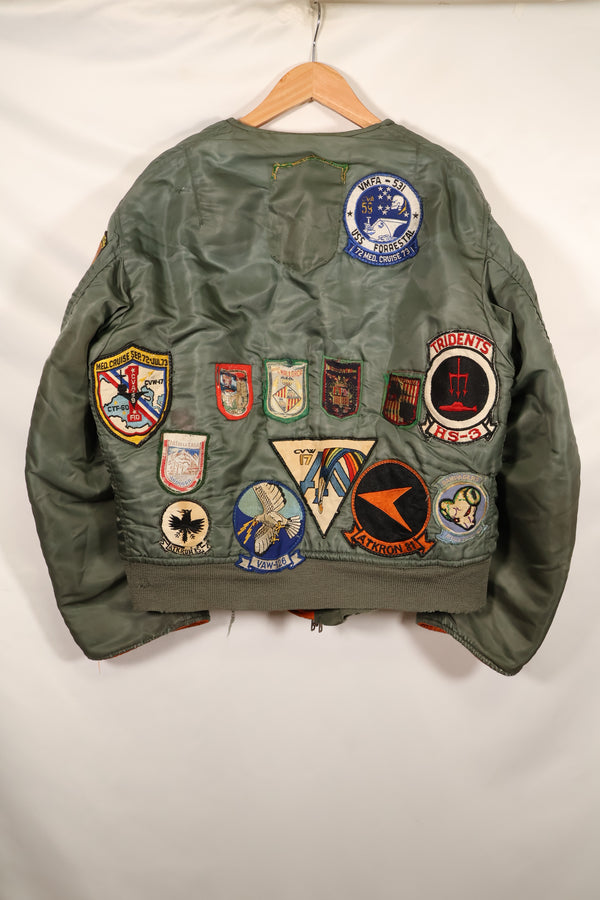 Late 1960's Estimated LARGE US Navy MA-1 Flight Jacket with pilot modifications, used.