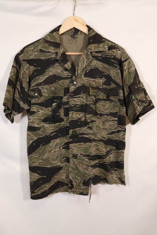 1960s US-L silver tiger stripe US cut shirt short sleeves custom torn