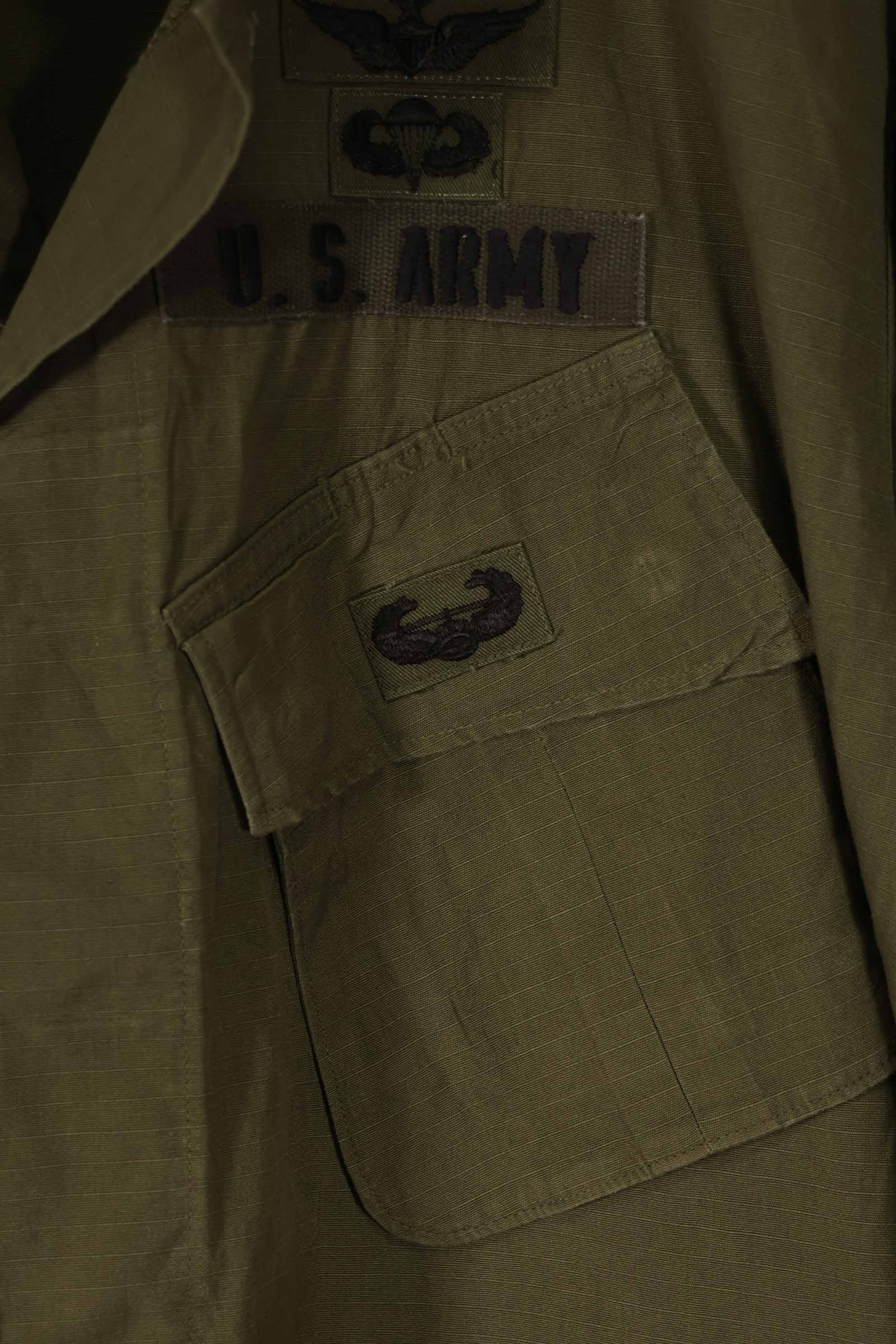 Real 1969 4th Model Jungle Fatigue Jacket L-L with Army patch, used.