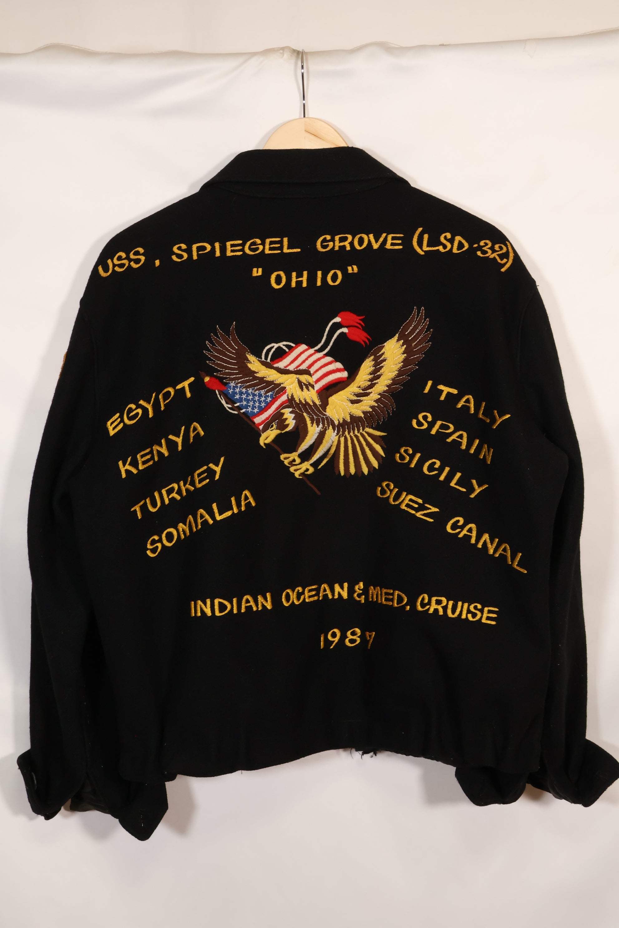1987 large size US Navy USS SPIEGEL GROVE tour jacket.