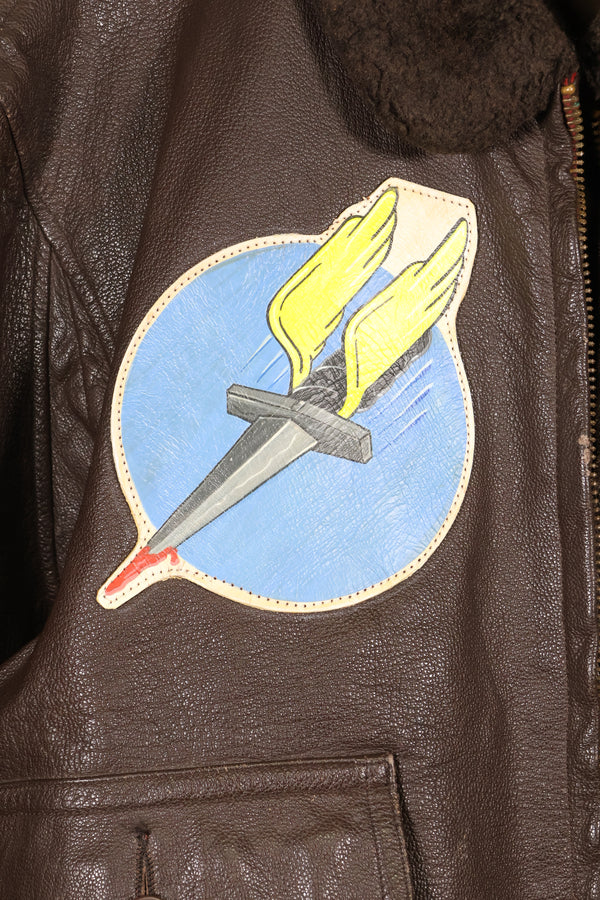 1971 contract size 44 G-1 flight jacket, painted, patches, used.