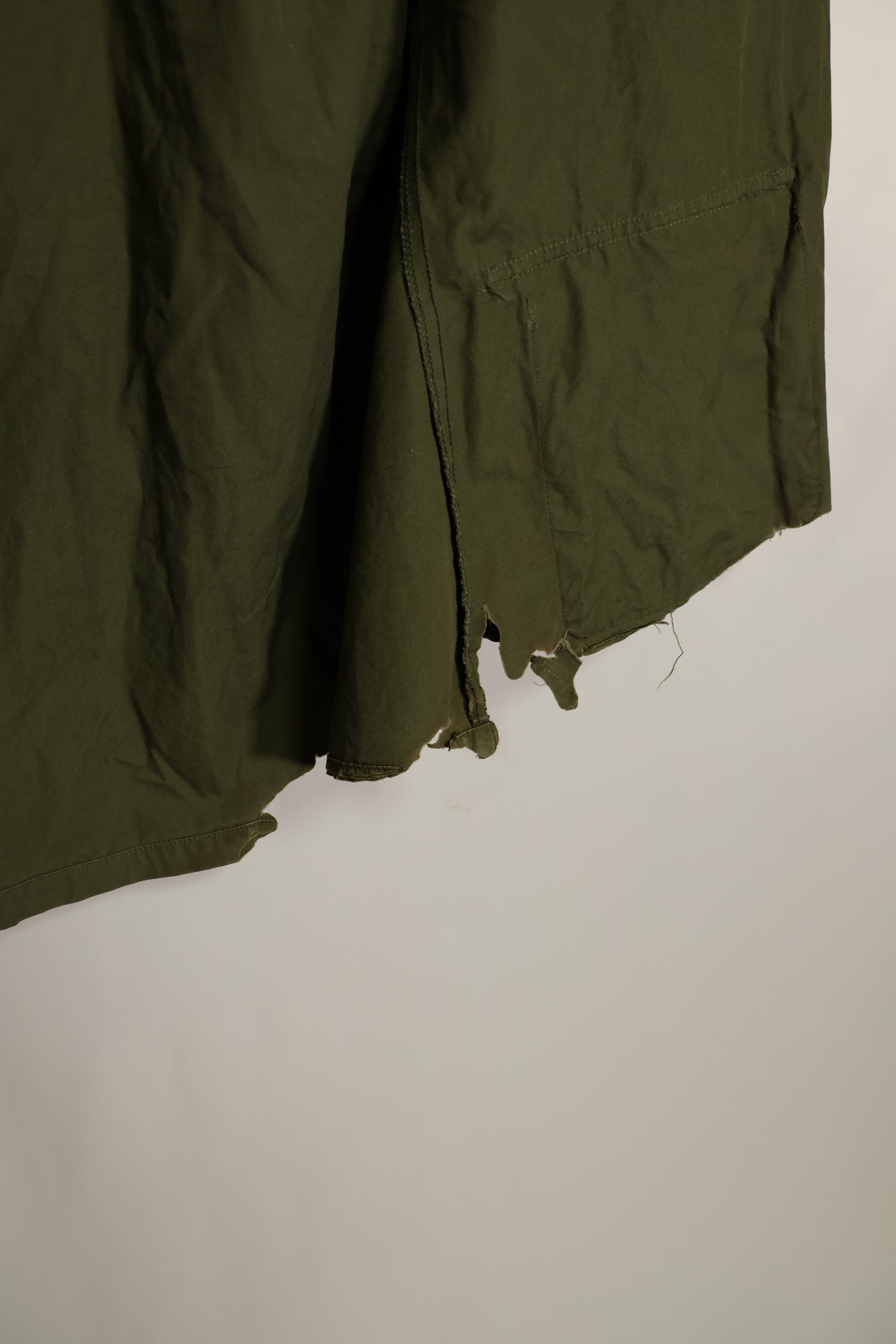 Real 1966-1967 3rd Model Jungle Fatigue Jacket L-R with damage.