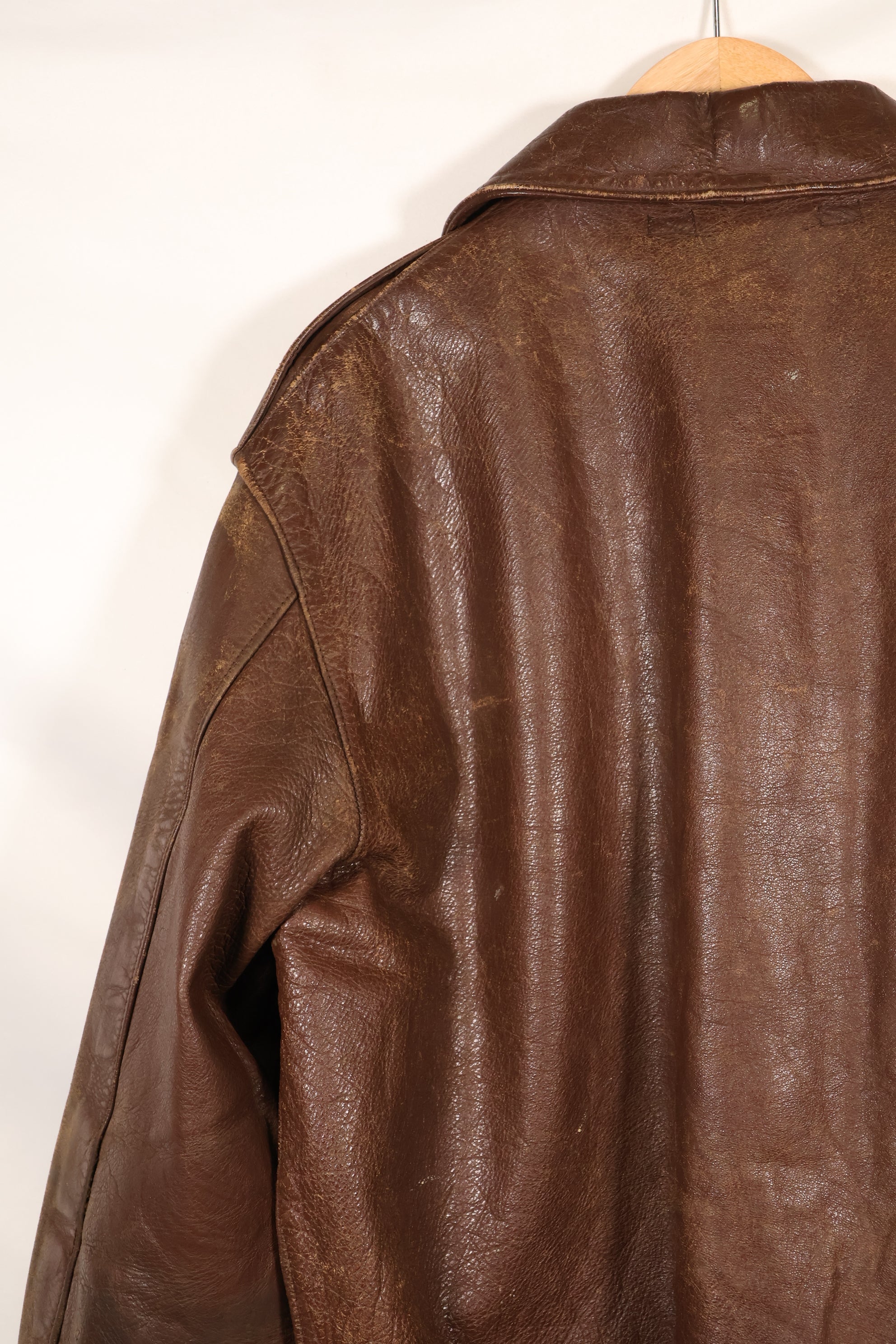 1940s size 42 WWII U.S. Army Air Corps USAAF A-2 flight jacket with name, used.