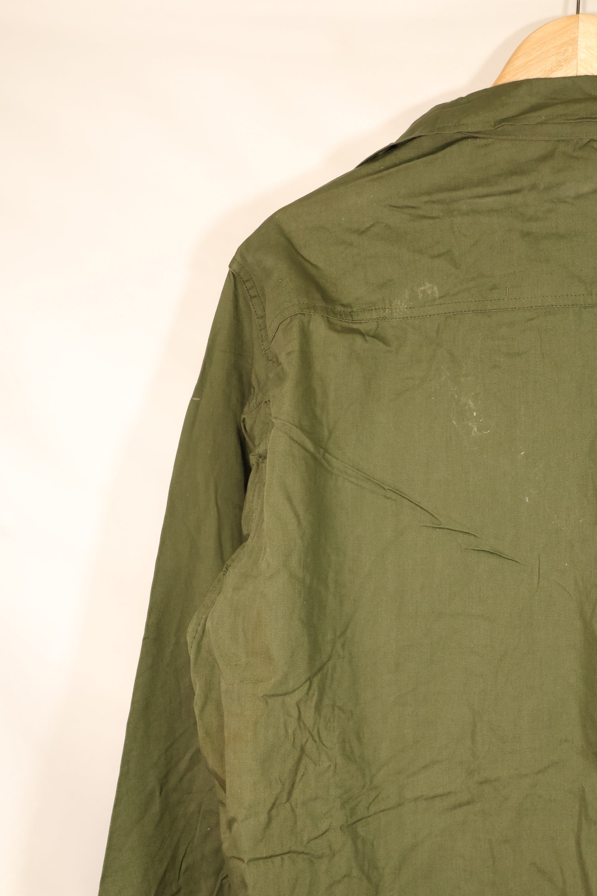 1967 Contract, L-L, Virtually Unused, 3rd Model Jungle Fatigue Jacket, Stains on the Back, Used