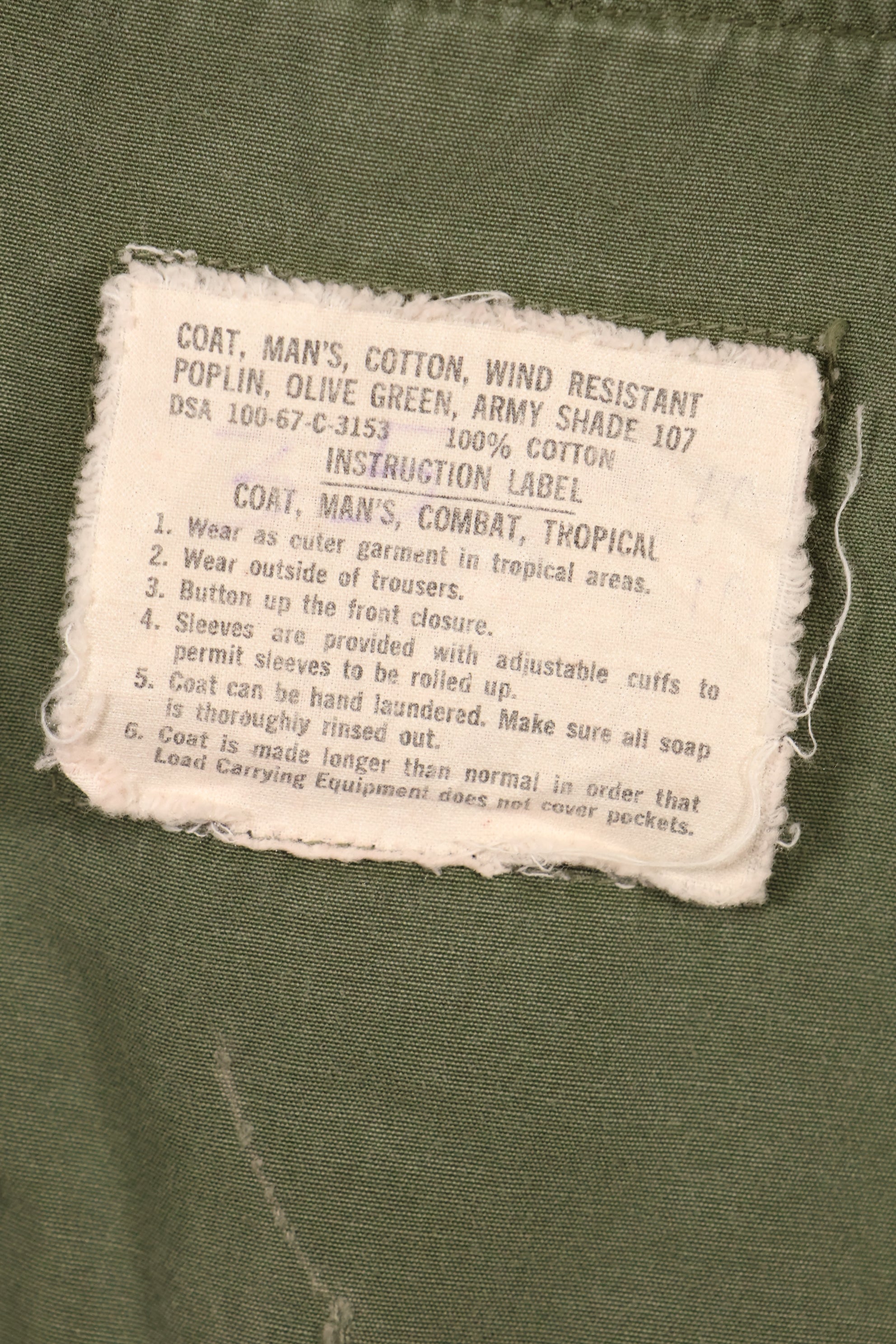 1967 Contract M-S Non Ripstop 3rd Model Jungle Fatigue Jacket with Tape Used