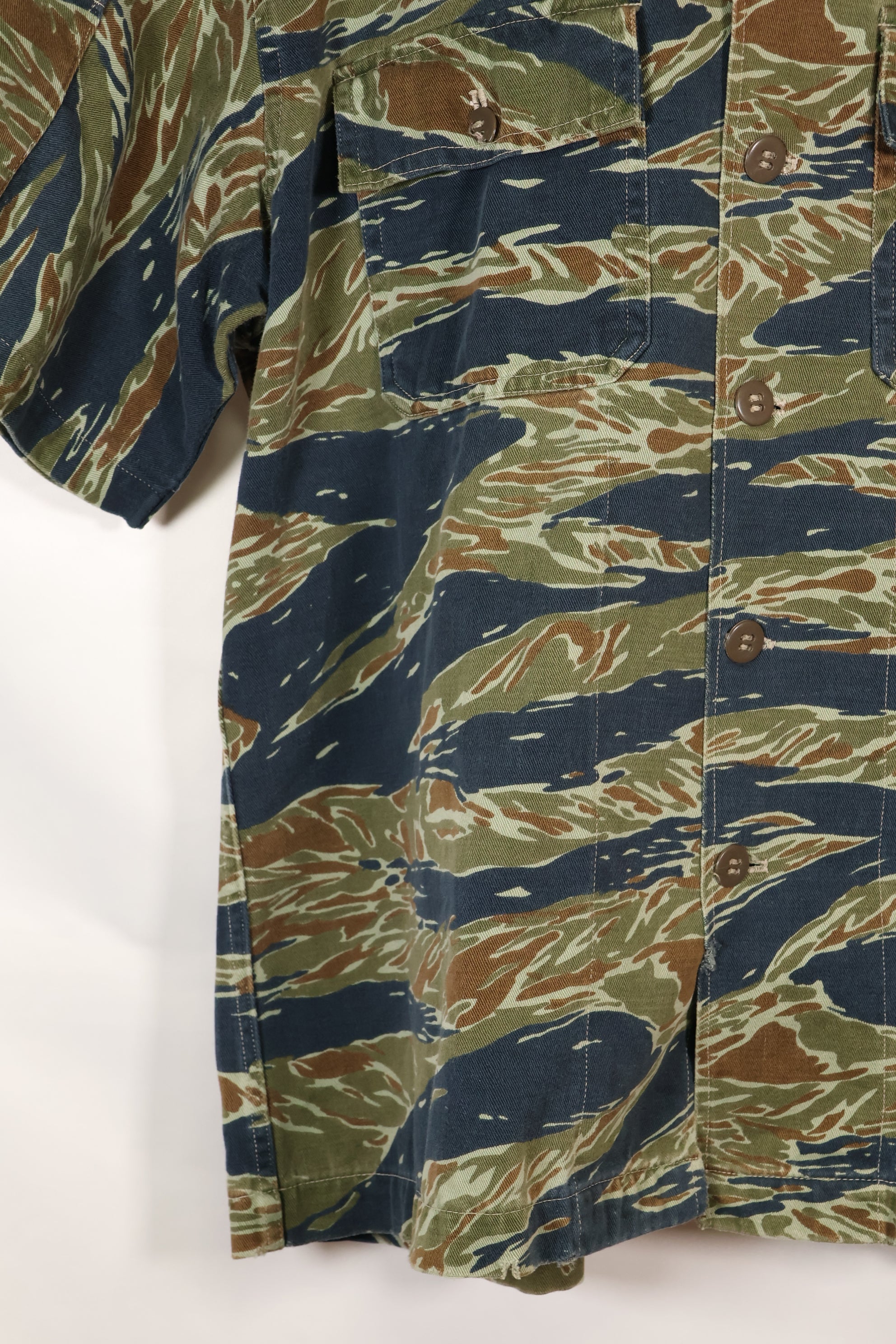 Mid-1970s, Thailand, Silver Tiger half sleeve shirt, tiger stripe, used.