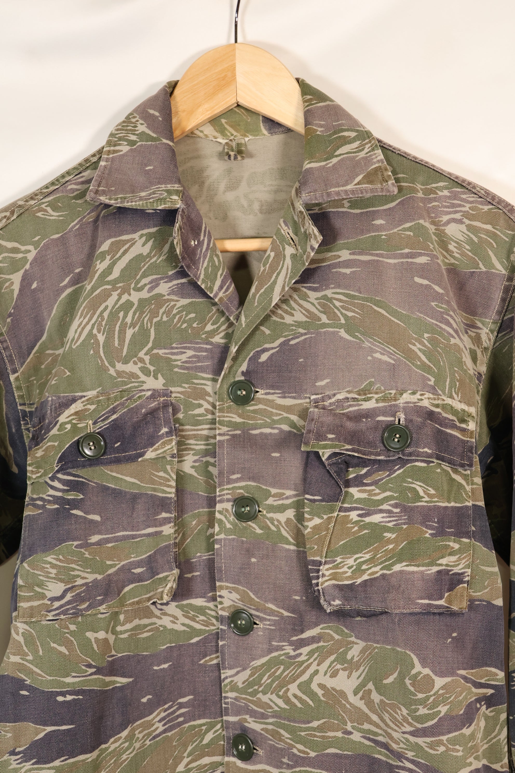 Mid-1960s Japanese Silver Tiger Asian Cut shirt with faded tiger stripes, used.