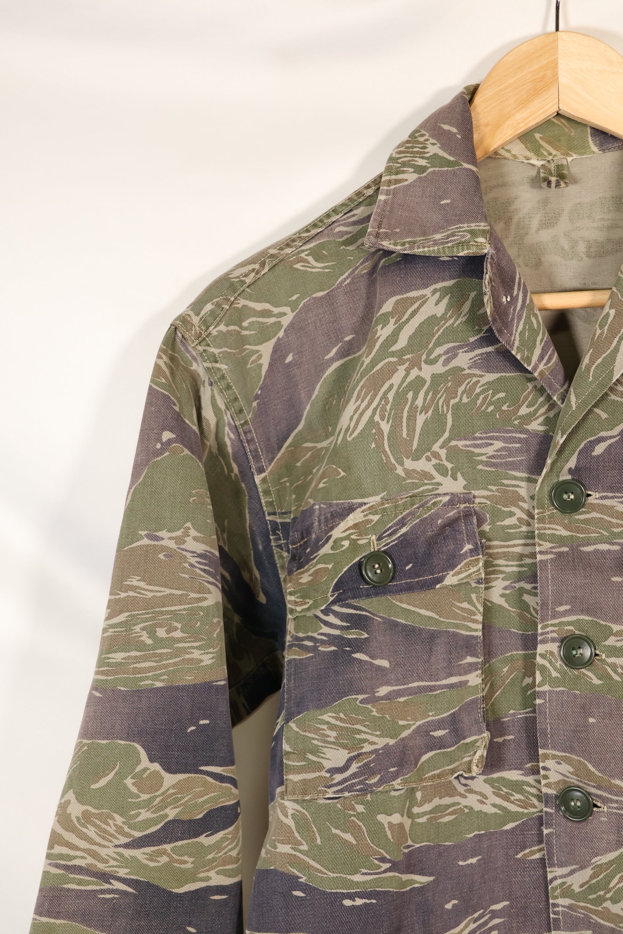 Mid-1960s Japanese Silver Tiger Asian Cut shirt with faded tiger stripes, used.