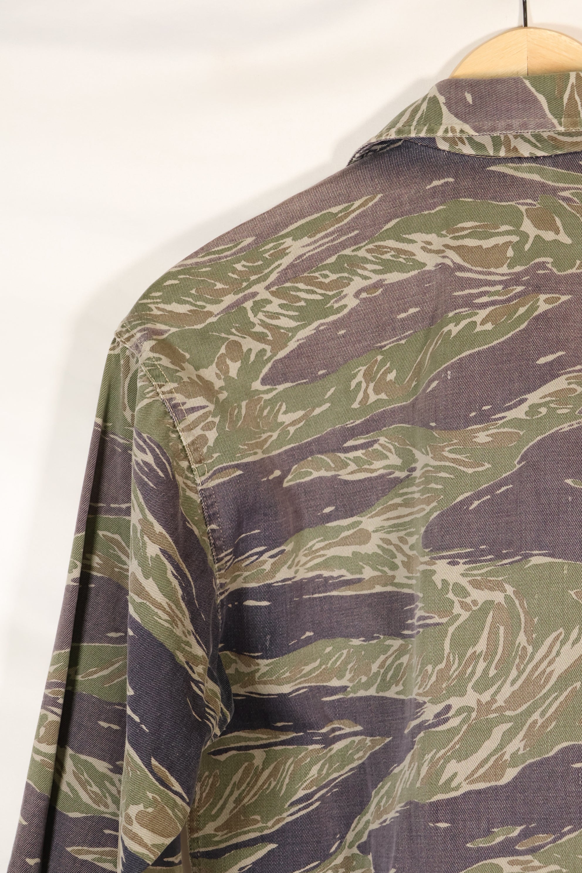 Mid-1960s Japanese Silver Tiger Asian Cut shirt with faded tiger stripes, used.