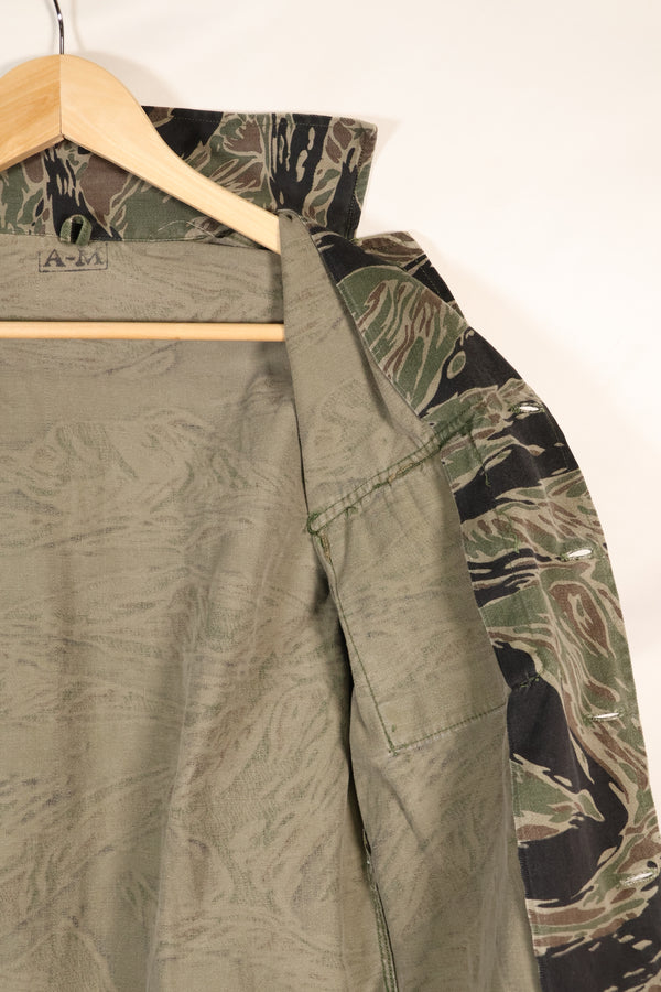 1960s Japanese Silver Tiger Asian Cut shirt, tiger stripe, used, no cuffs.