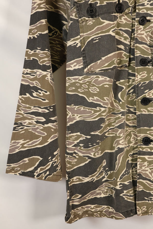Early 1970s Late War Pattern Tiger Stripe Heavy Cotton Shirt, faded, used.