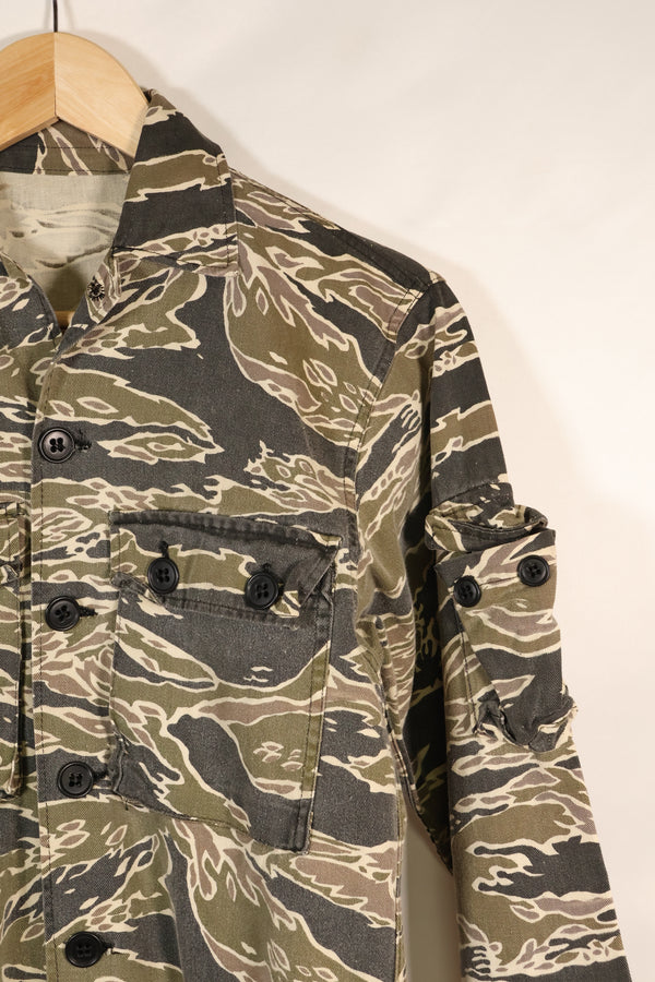 Early 1970s Late War Pattern Tiger Stripe Heavy Cotton Shirt, faded, used.