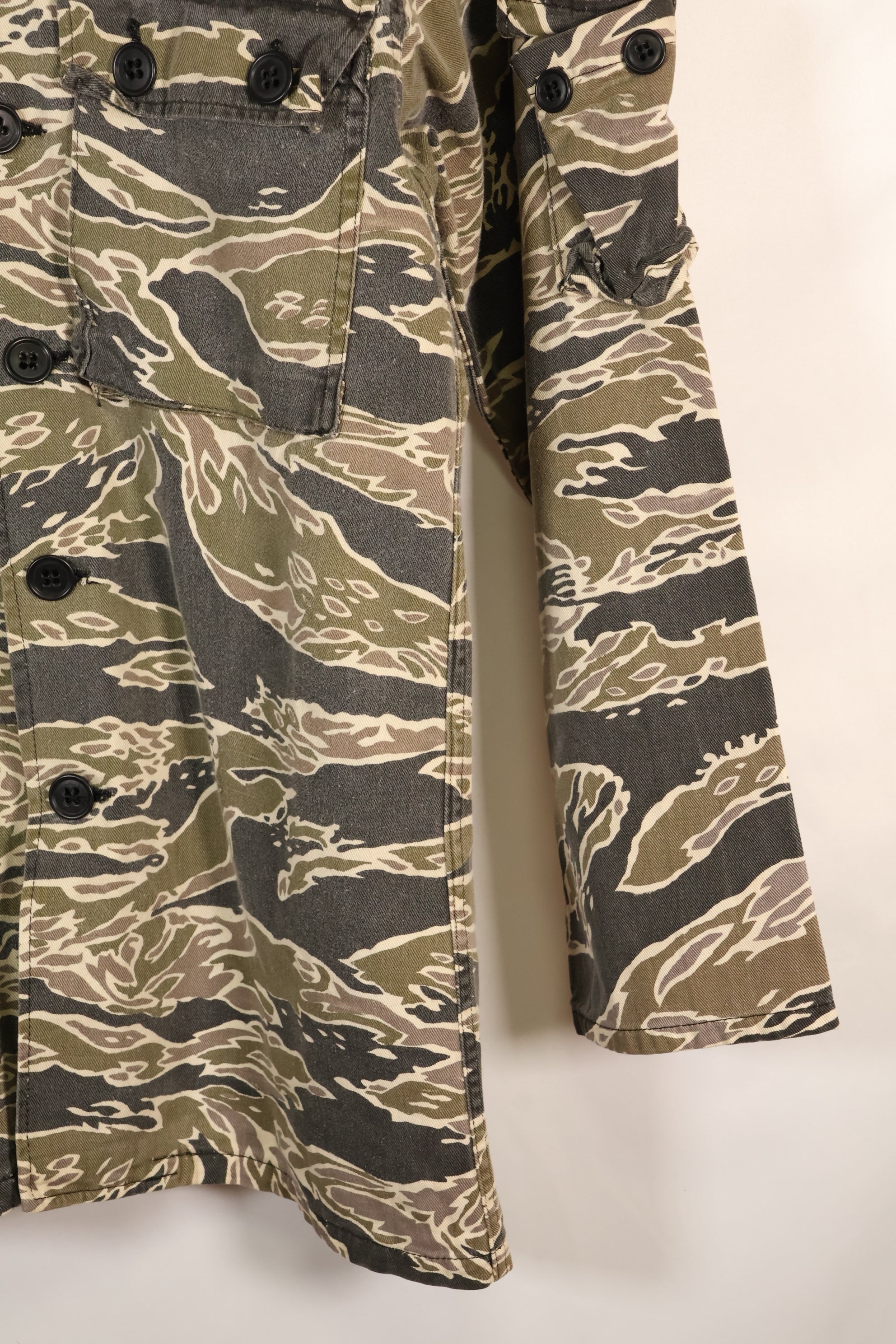 Early 1970s Late War Pattern Tiger Stripe Heavy Cotton Shirt, faded, used.