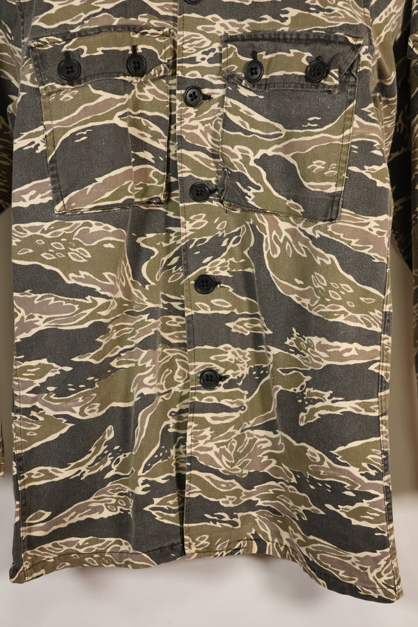 Early 1970s Late War Pattern Tiger Stripe Heavy Cotton Shirt, faded, used.